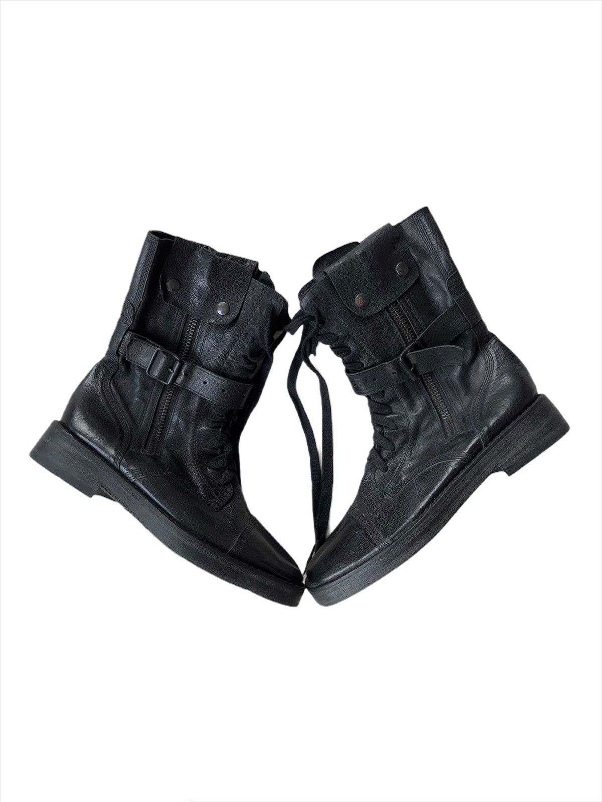 ANN DEMEULEMEESTER 🇮🇹 Leather Tactical Combat Boots - 2