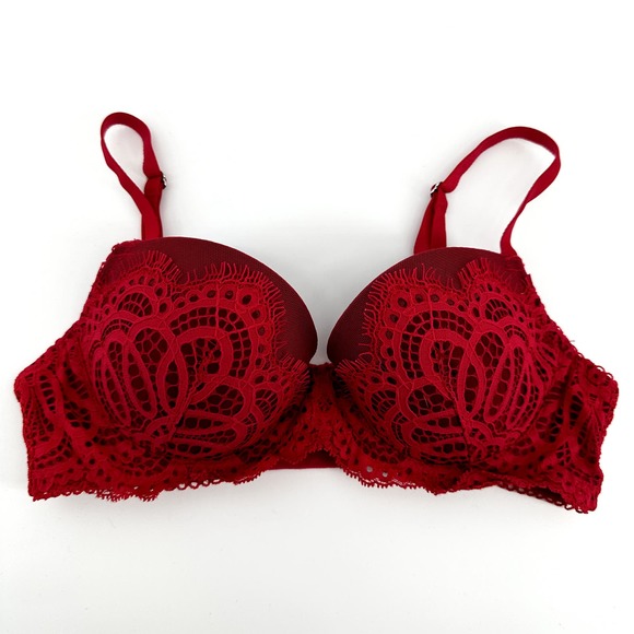 Victoria's Secret Dream Angels Lined Demi Bra Floral Lace Underwired Red 32C - 1