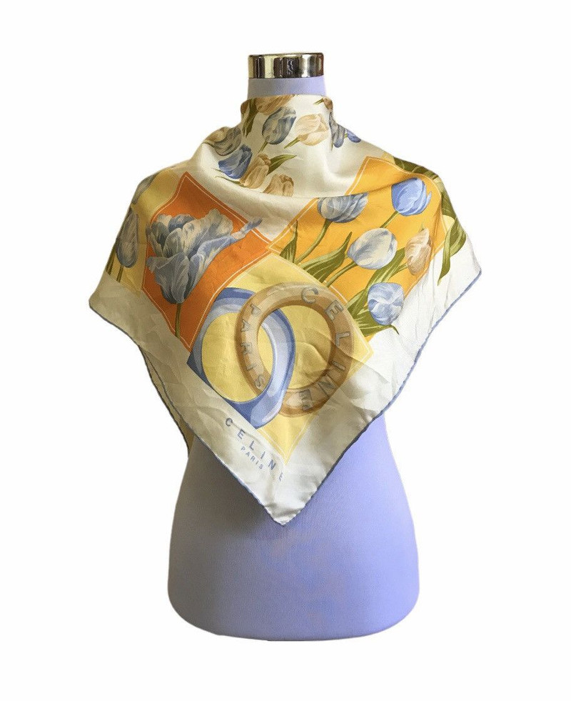 Celine Floral Design Silk Scarf - 1