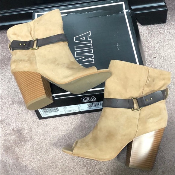 Mia Lysa Peeptoe Suede Ankle Booties - 6