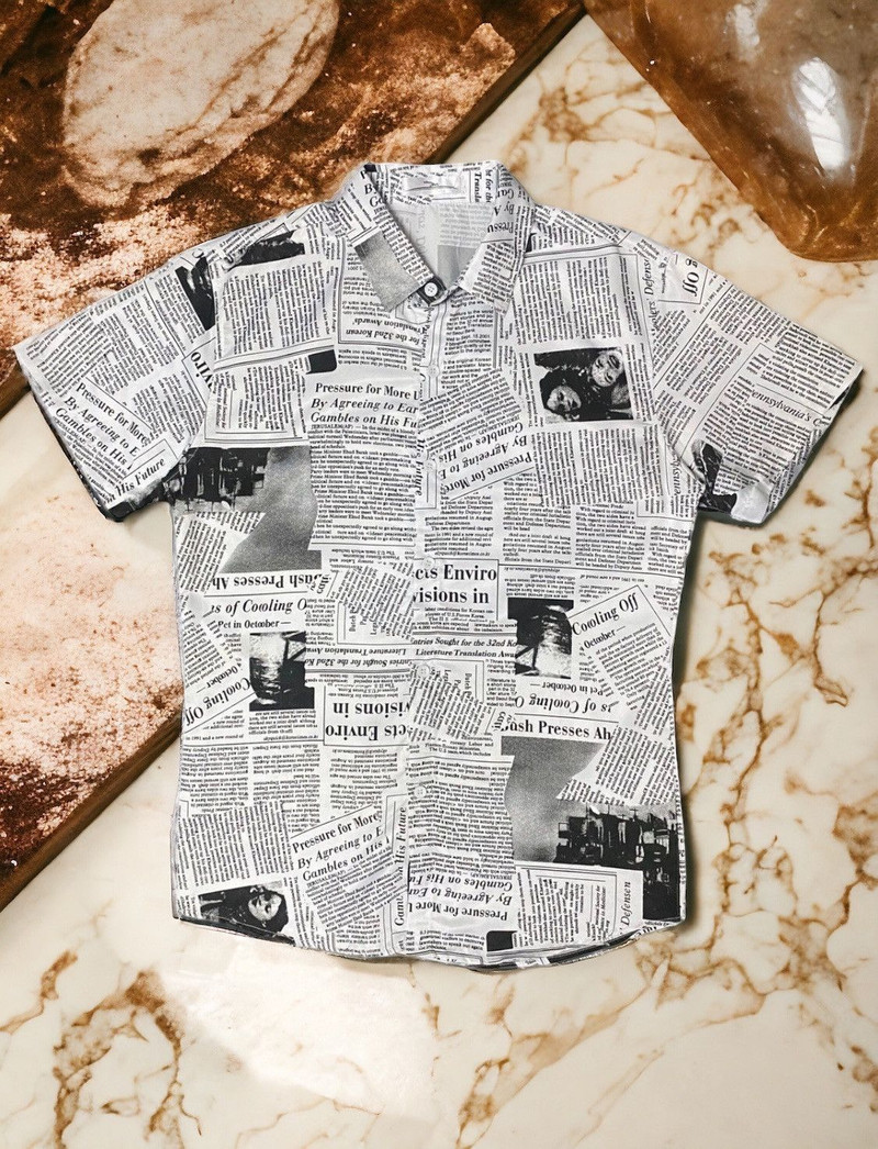 Japan Button Up Art of Newspaper Print Bulletin Human State - 1