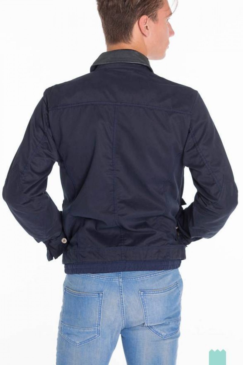 Leather Collar Rare Navy Cotton Jacket - 2