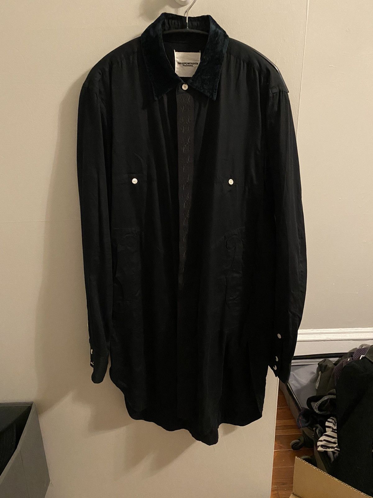 16aw velvet collar silk shirt - 1