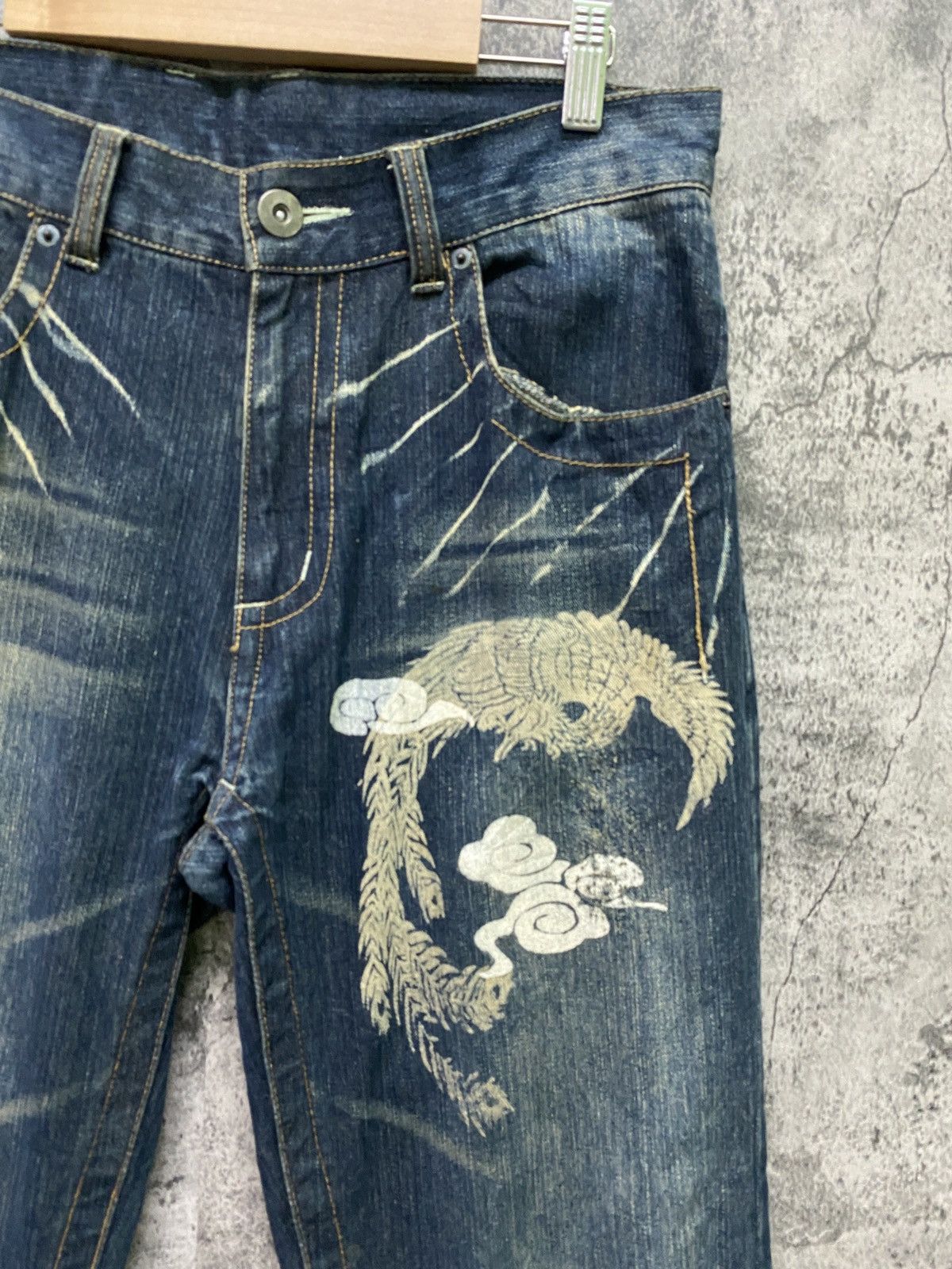 Vintage Japan Traditional Dragon Floral Designer Denim - 5