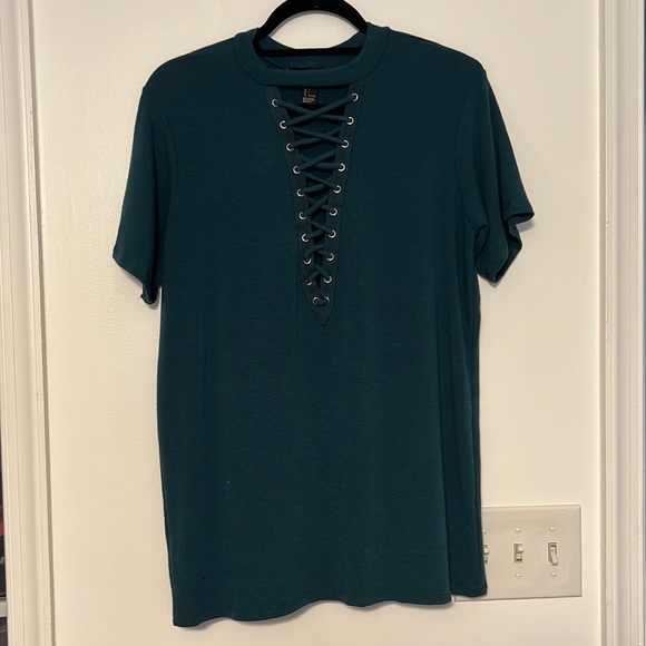 Forever 21 Teal Ladder Front Lace-Up T-Shirt - 2