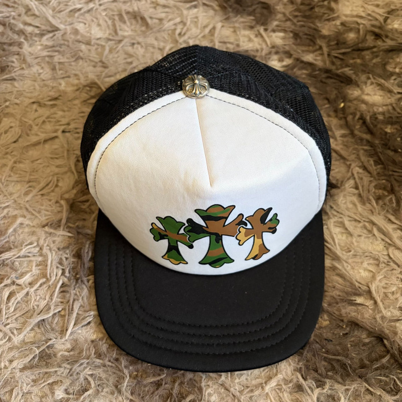 Chrome Hearts Triple Cross Trucker Hat 'Black White' - 1