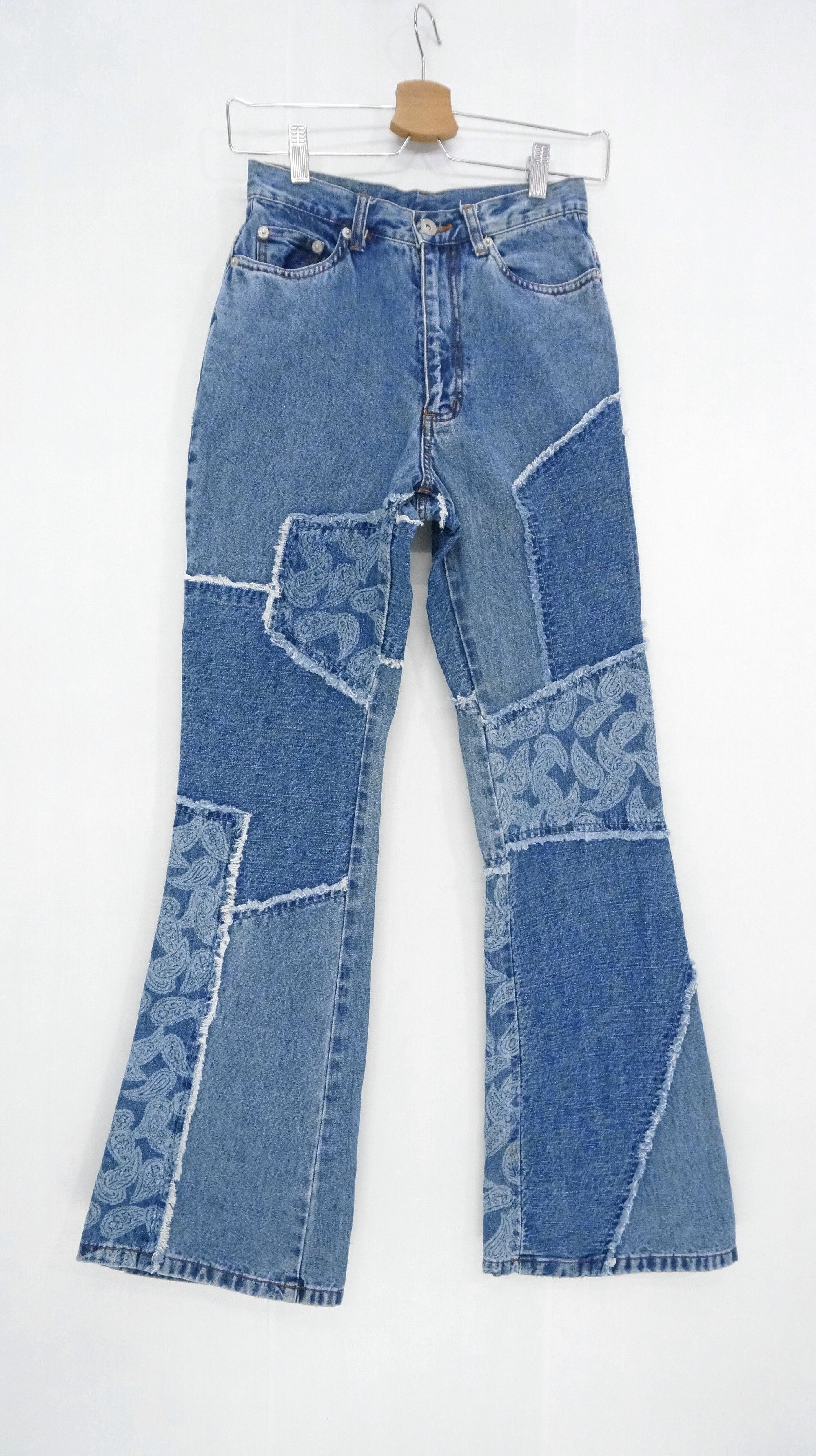 Rare Vintage 90s Flare High Waisted Patchwork Women Jeans - 1