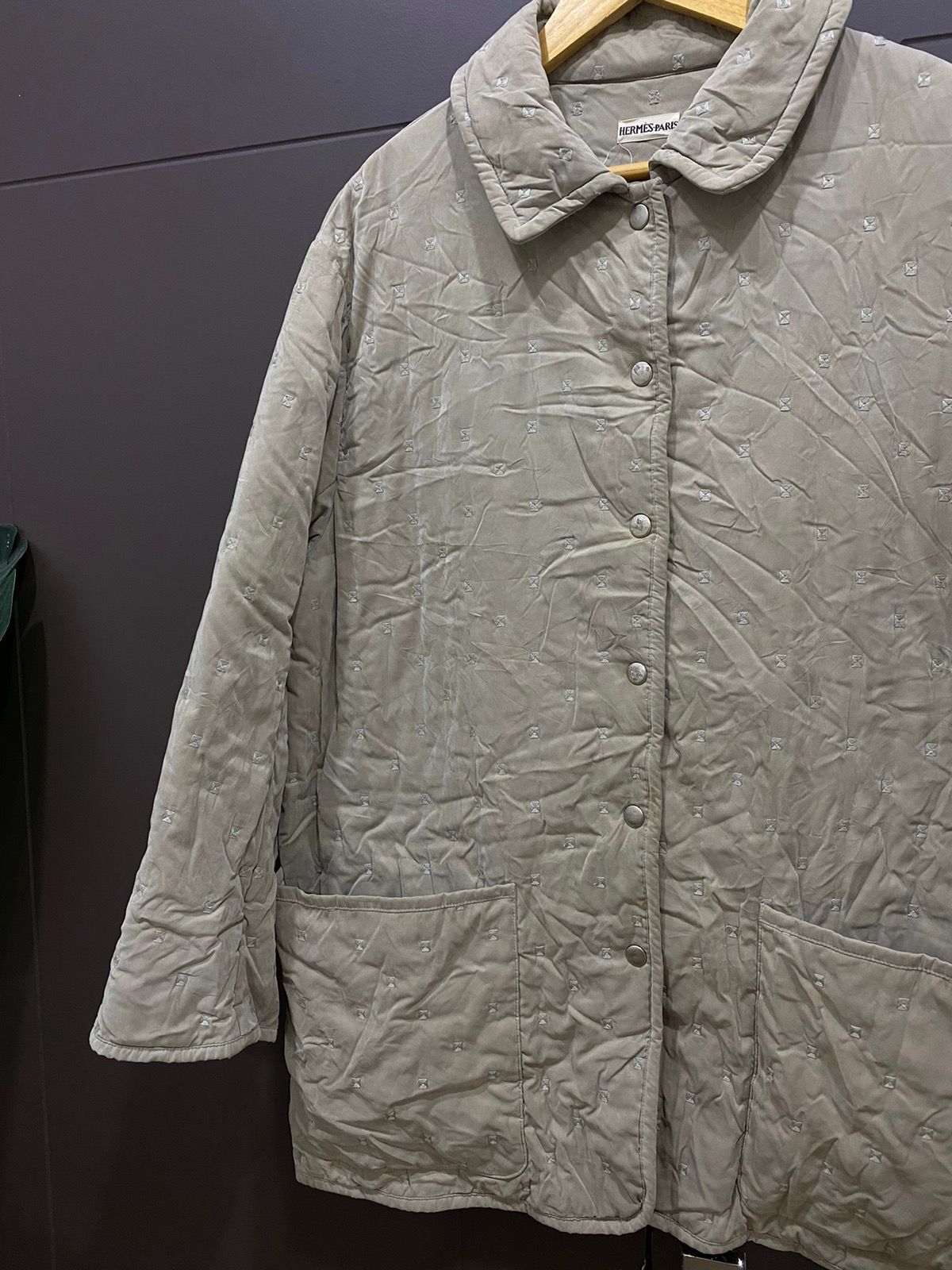 Authentic Hermès Jacket Beige Quilted France 42 Coat - 4