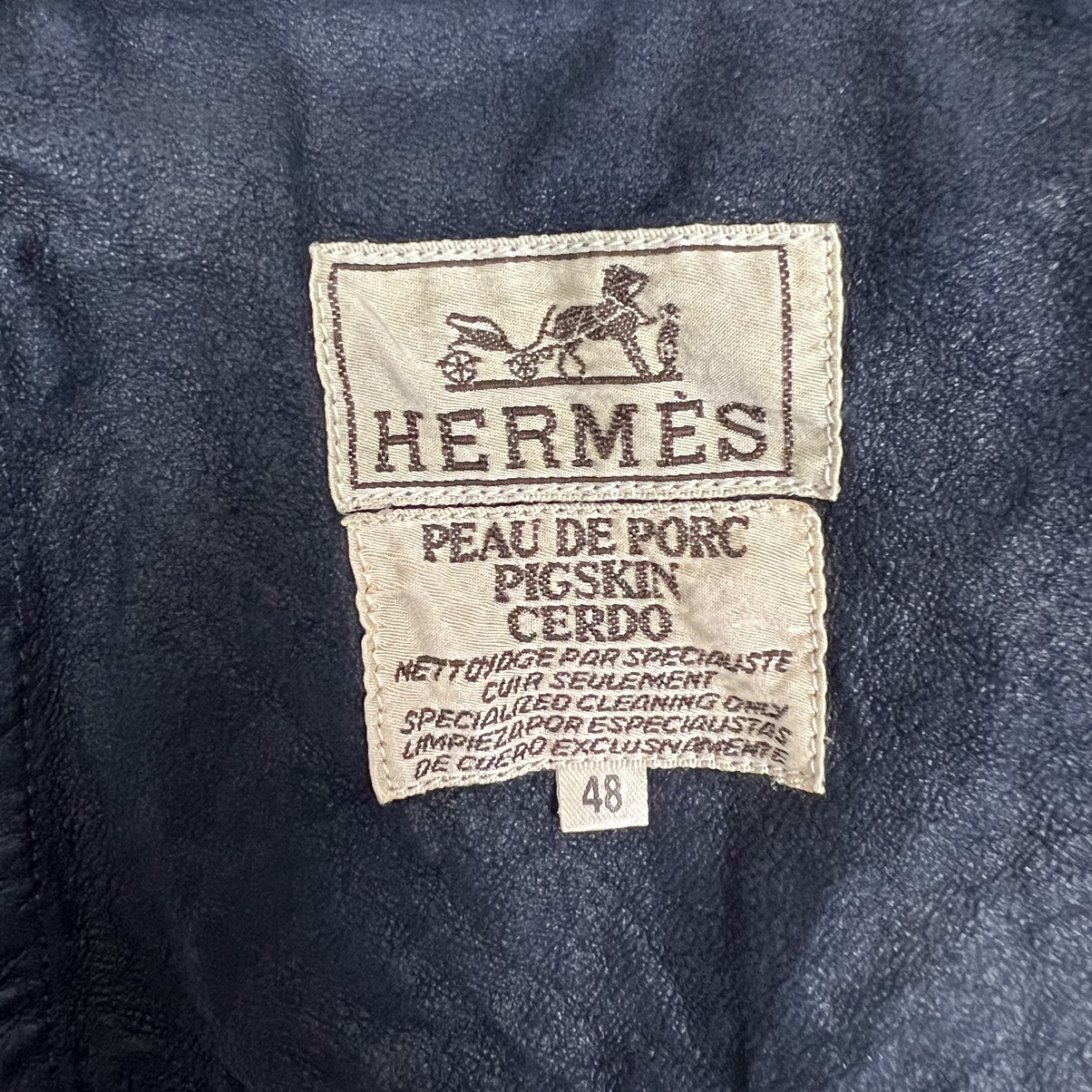 Vintage Hermes Blue Velvet Leather Jacket - 11