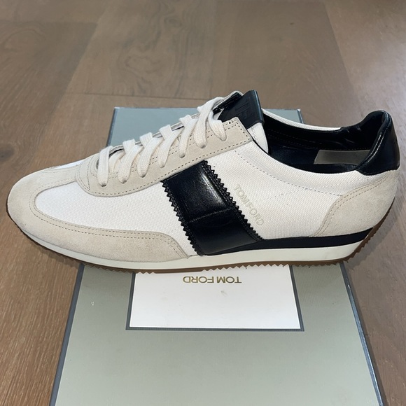 EUC - TOM FORD White & Black Two Toned Suede & Canvas Orford Sneakers Sz 11.5 - 8