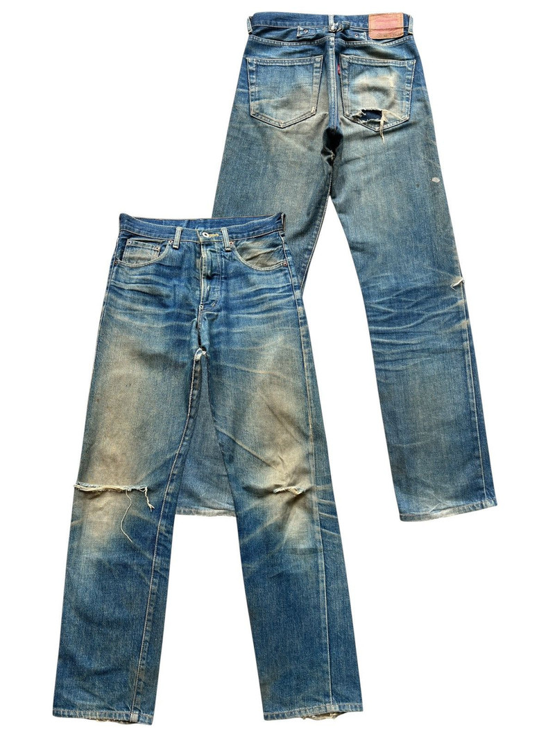 Vtg 90s Levis 701XX Selvedge Buckle Distressed Denim Jeans - 1