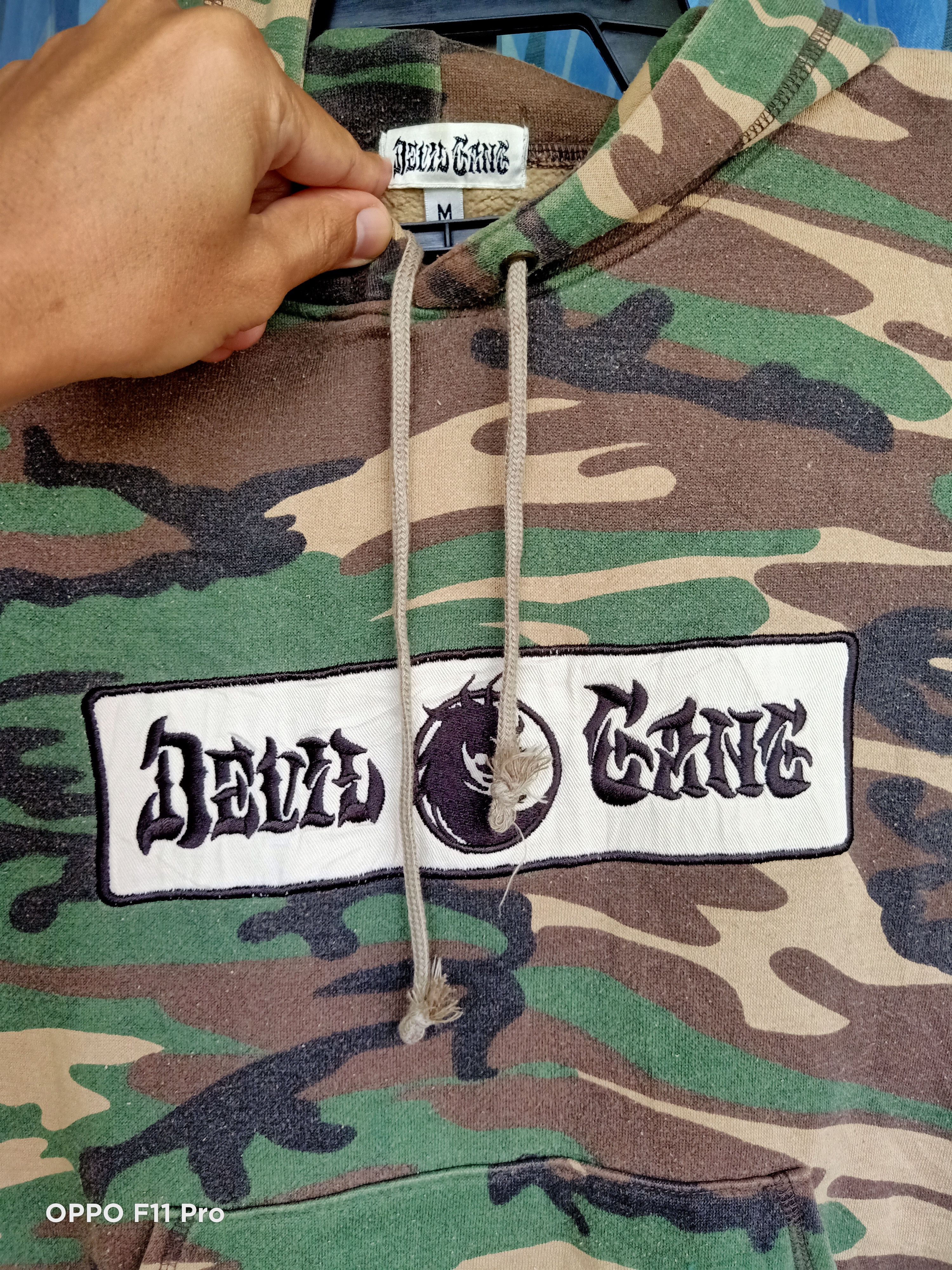 Japanese Brand - Devil Gang Embroidery Box Logo Rappers Camo Hoodie - 3