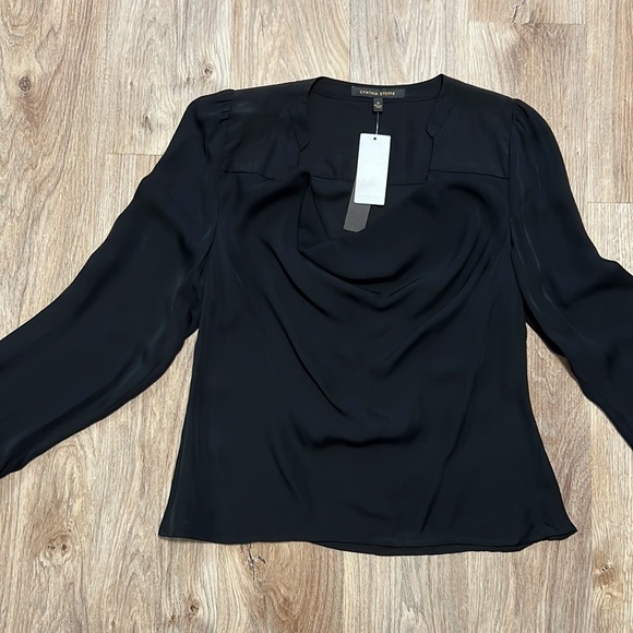 Cynthia Steffe Black Silk Draped Blouse - 1