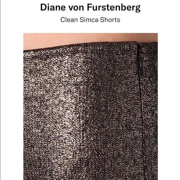 DVF Diane Von Furstenberg Clean Simca Gold Lame High Waist Shorts - 5