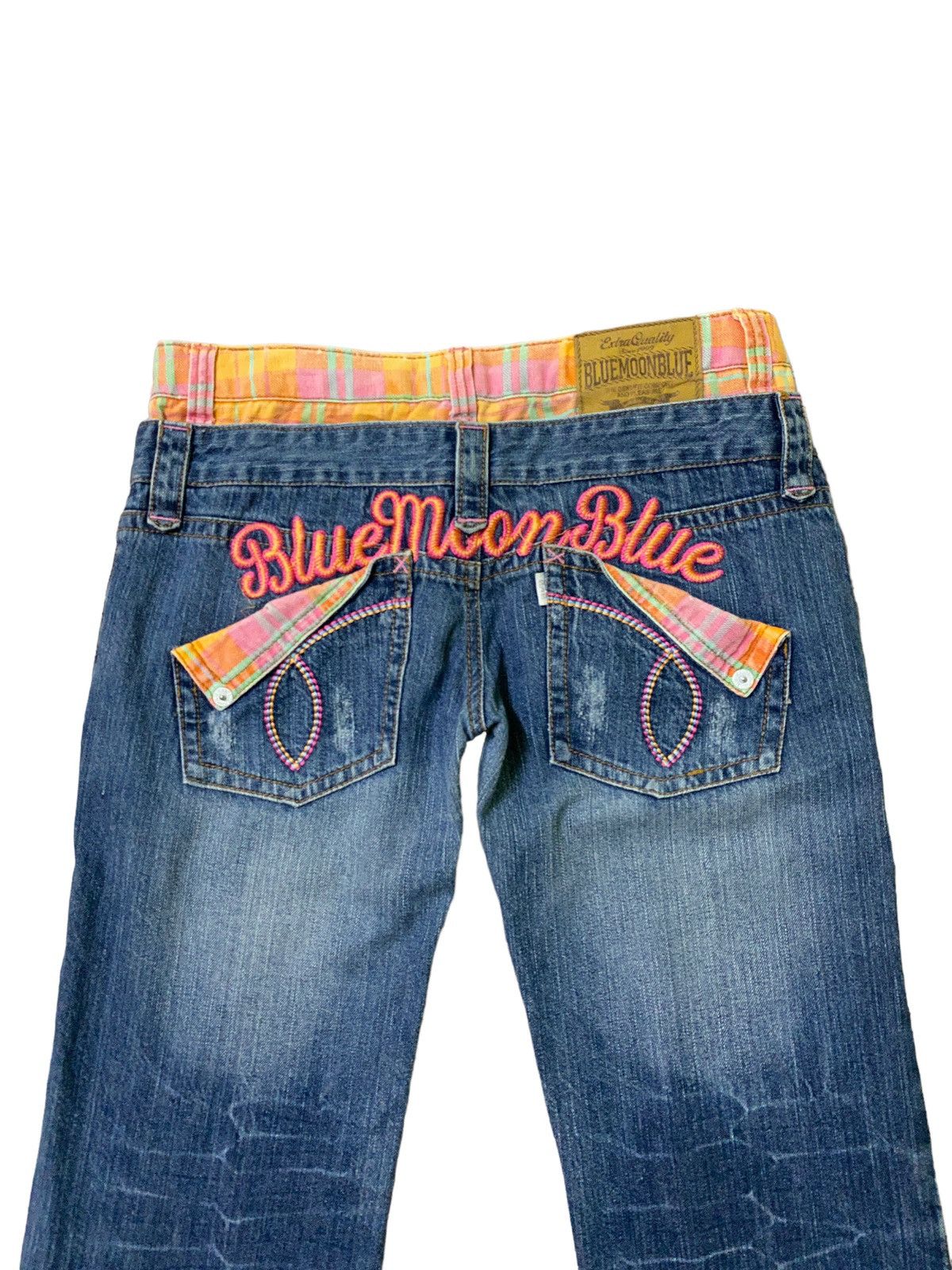 Archival Clothing - Blue Moon Blue Embroidery Logo Double Waist Low Waist Denim - 9