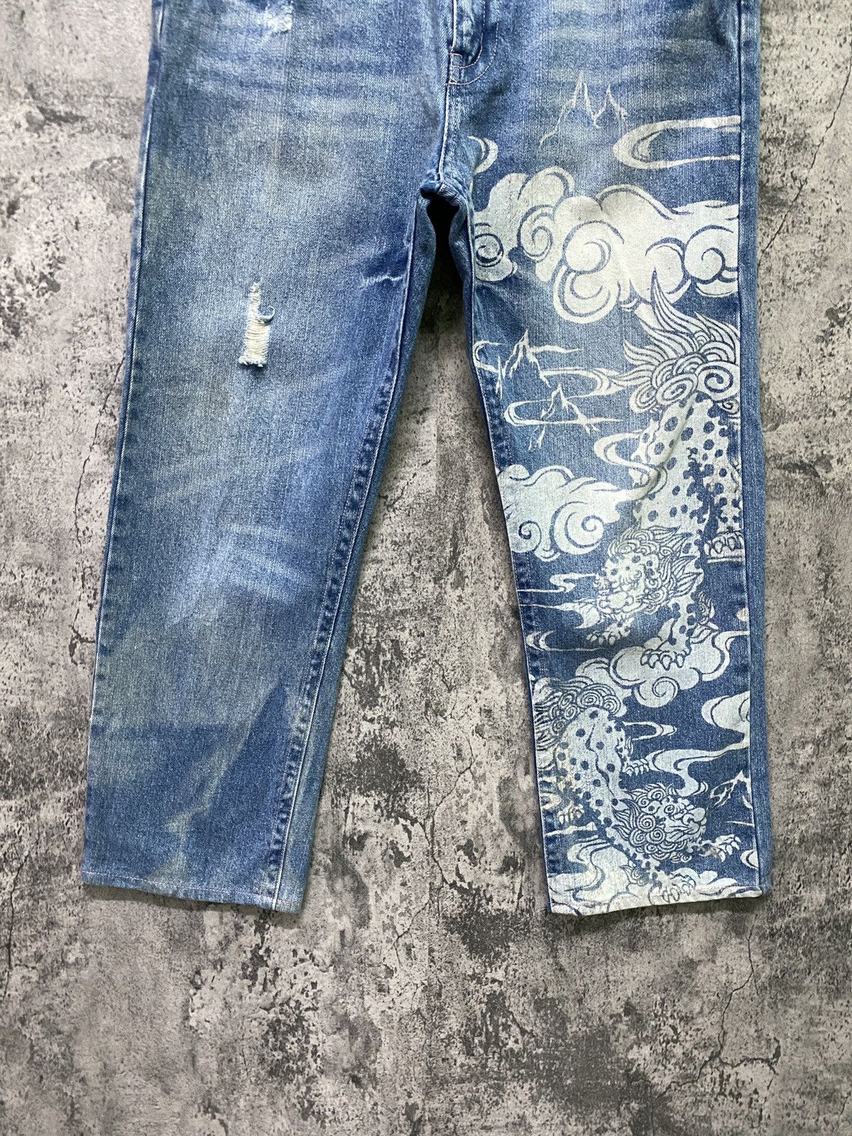 Designer - KARAKURI Dragon Art Distressed Japan Traditional Jean - 8