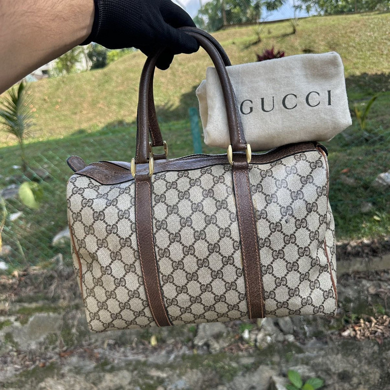 Vintage Gucci Monogram Boston Bag Canvas Shelly Line - 1