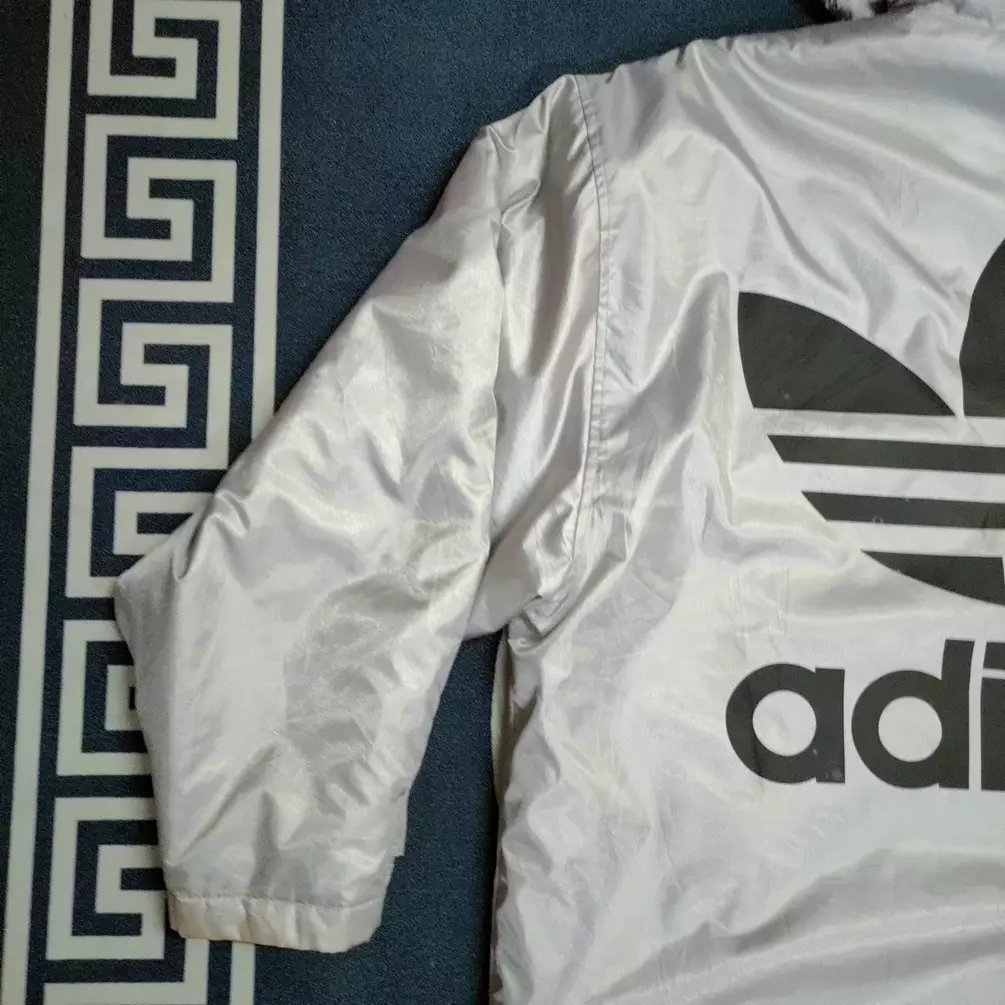 Vintage Adidas Silver Parkas Jacket Big Logo Fleece Inside - 11