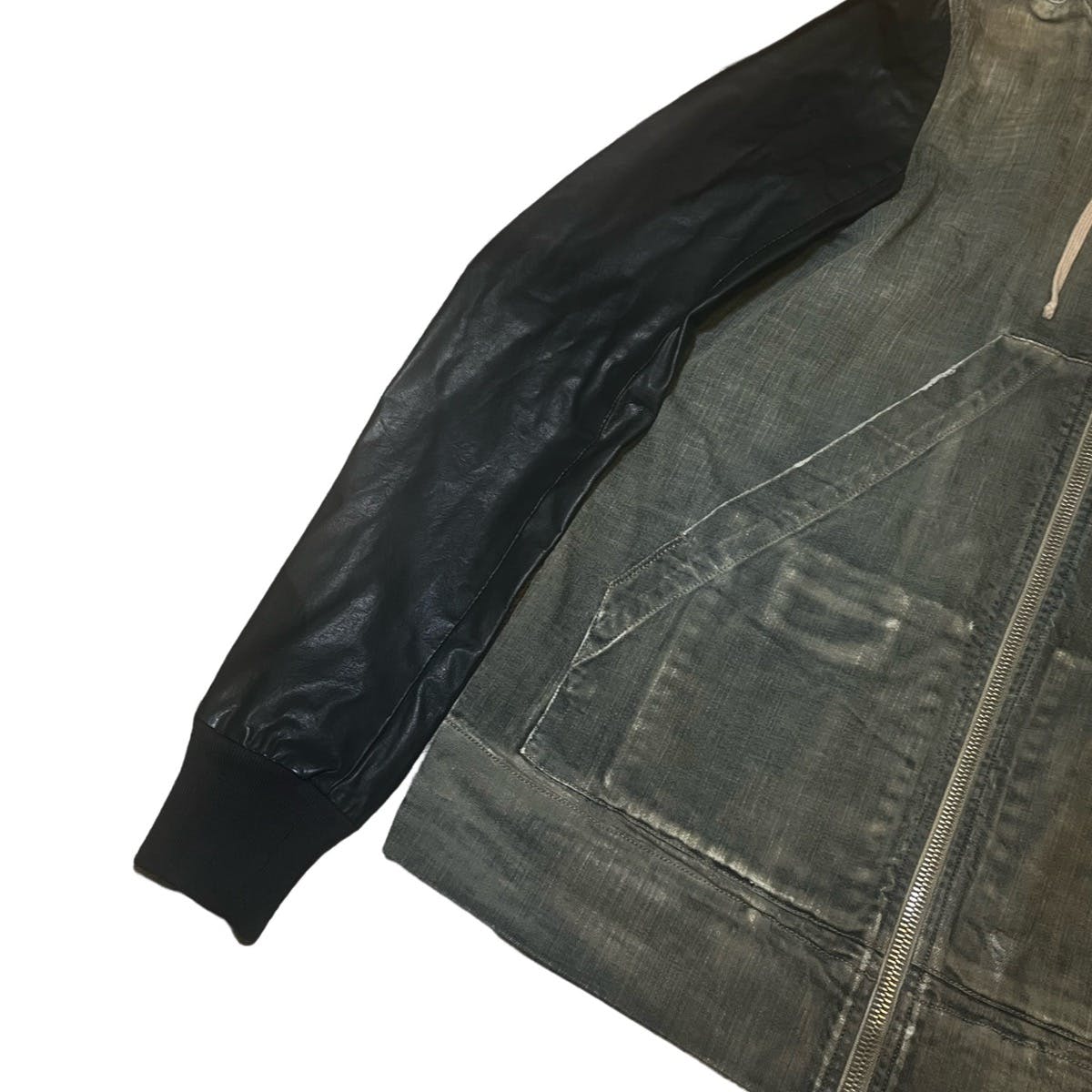 Coated Denim Leather-Sleeved Zip-Up - 2