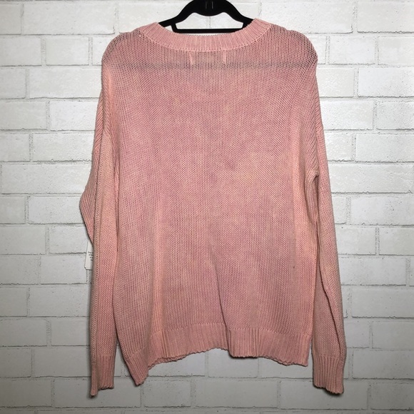 Vintage Havana Lace-Up Cotton Knit Pink Sweater - 2