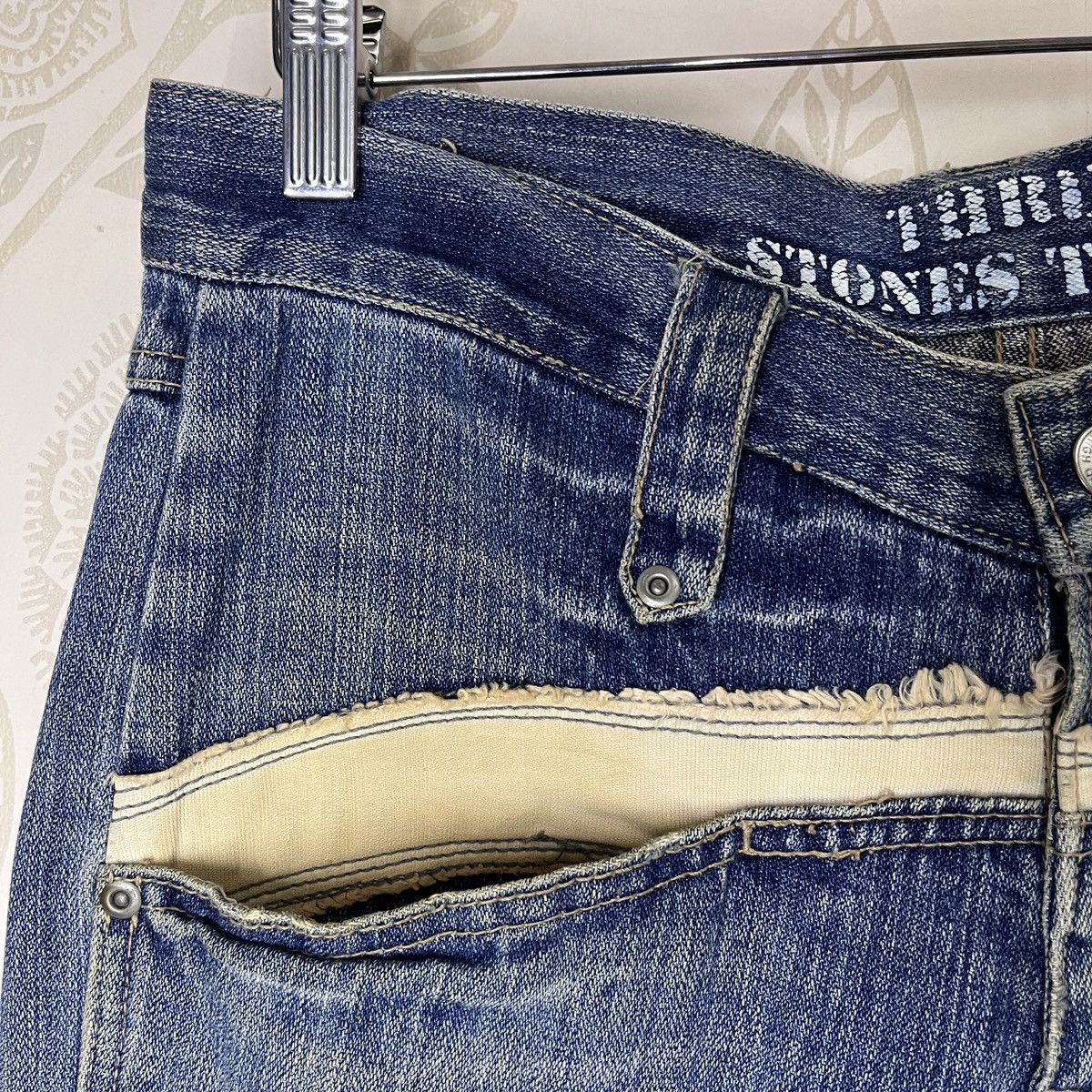Ripped Three Stones Throw Denim Jeans Avant Garde Pockets - 10