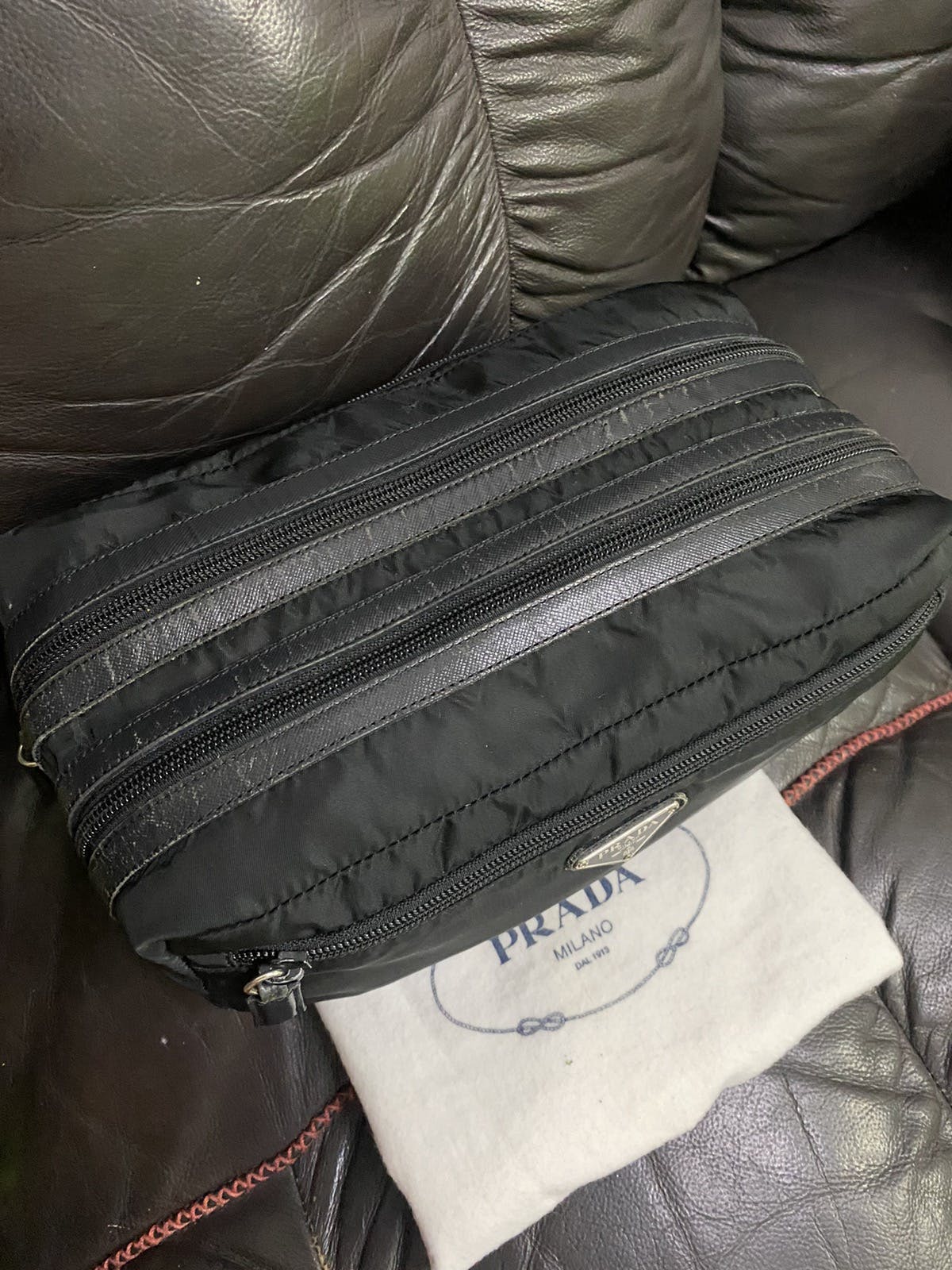 Authentic Prada Tessuto Nyalon Leather Toiletries Clutch Bag - 22