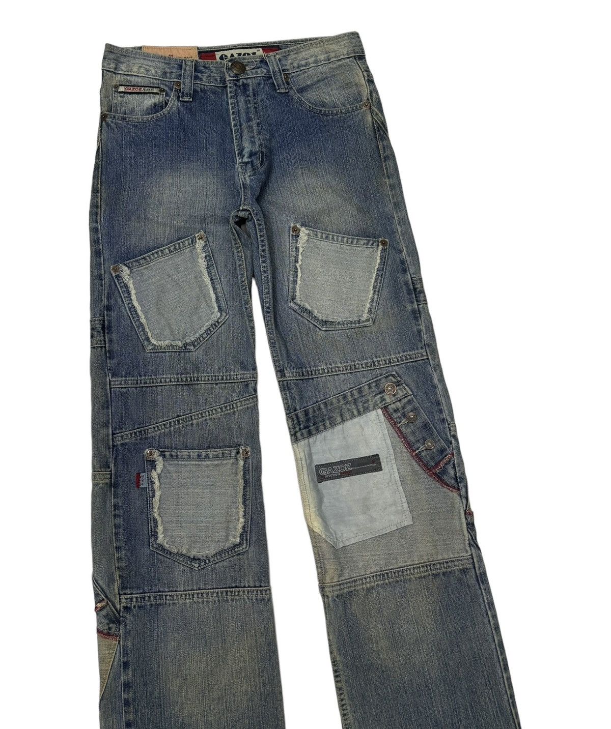 RARE🔥VINTAGE MULTI POCKET DENIM PATCHWORK GAZOZ JEANS HYPE - 7