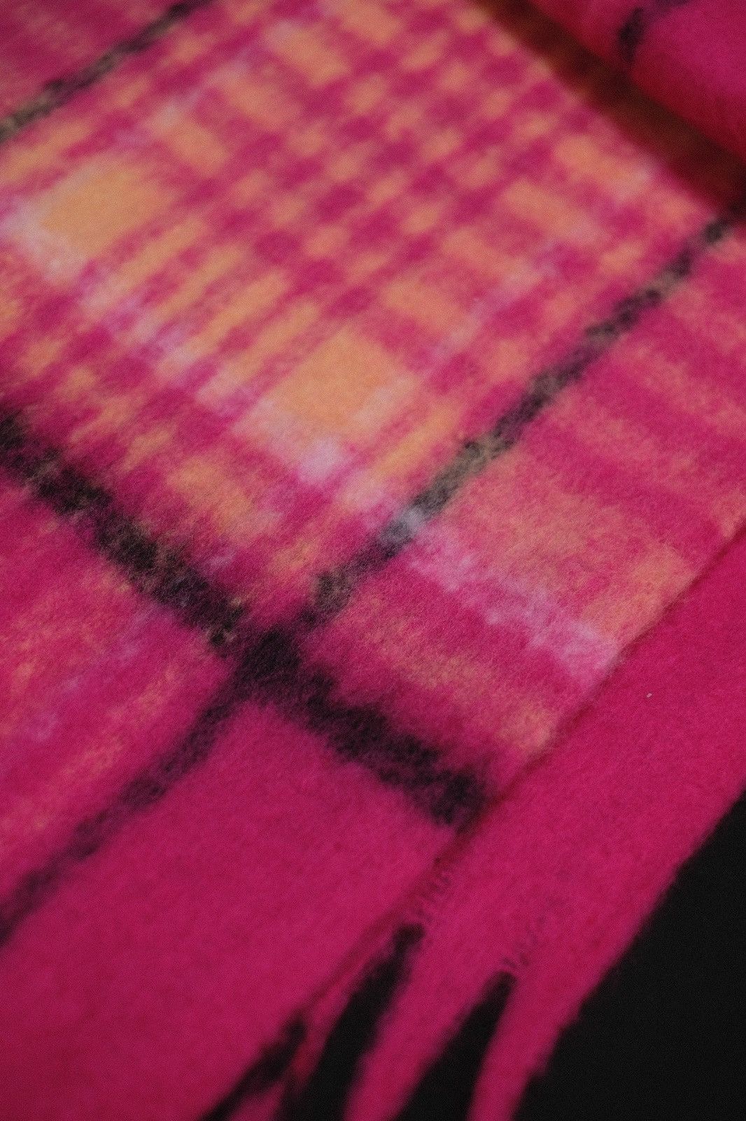 Japanese Brand - Deadstock Cozy Pink and Orange Mohair Checked Scarf Unisex - 5