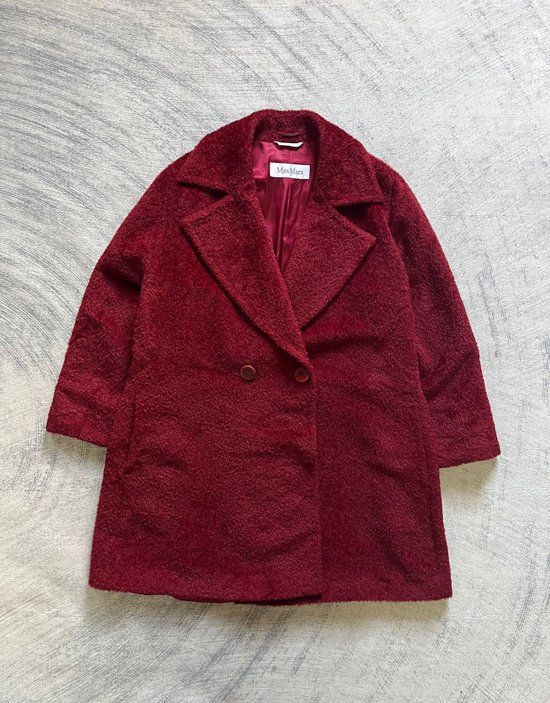 Max Mara Alpaca-Wool Blend Dark Red Teddy Coat Style - 1