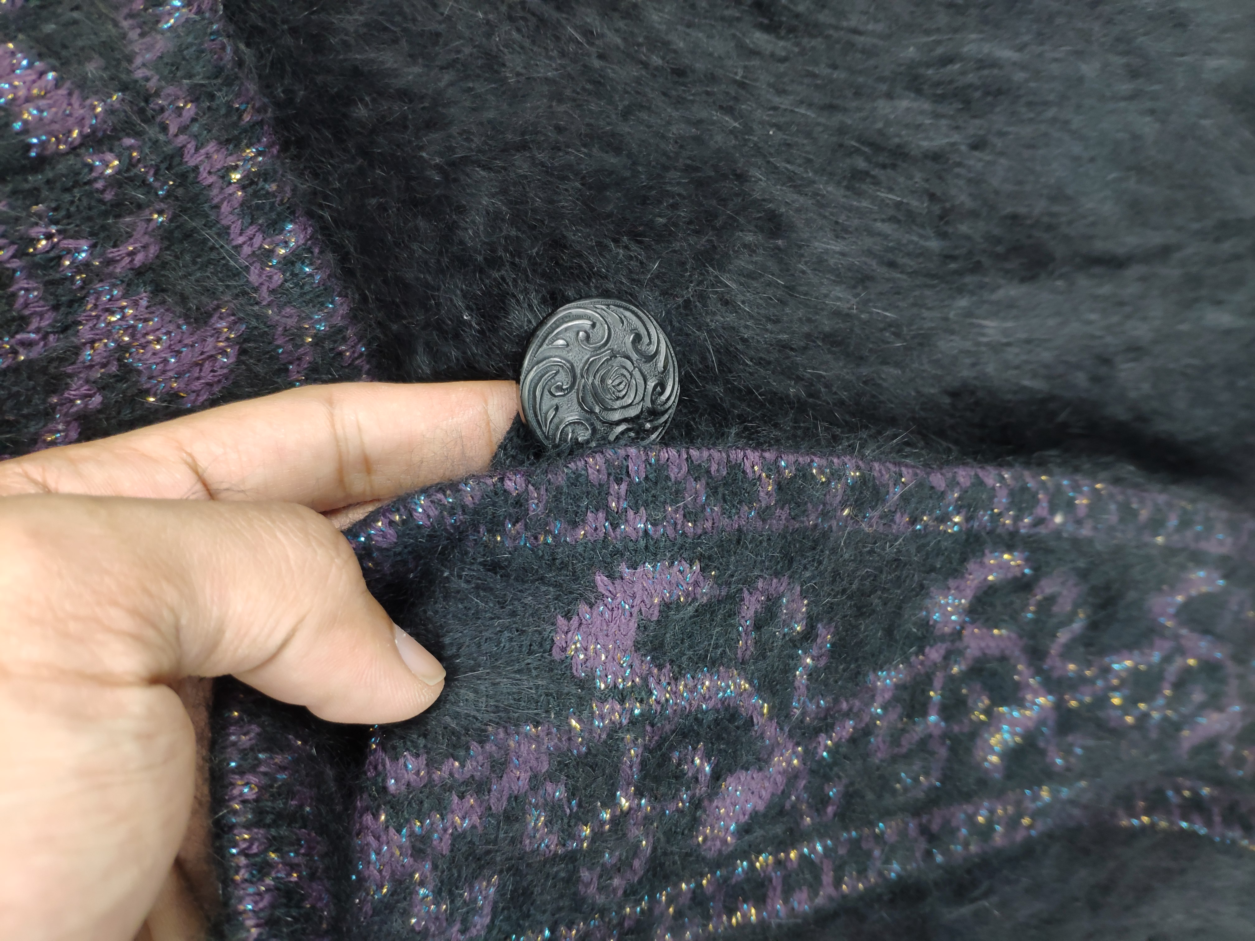 Archival Clothing - Vintage Wool Mohair Shag Shaggy Cardigan Shawls Collar - 9