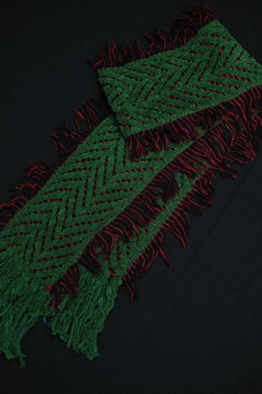 Japanese Brand - Deadstock Cozy Green Fringed Scarf OS Unisex - 3