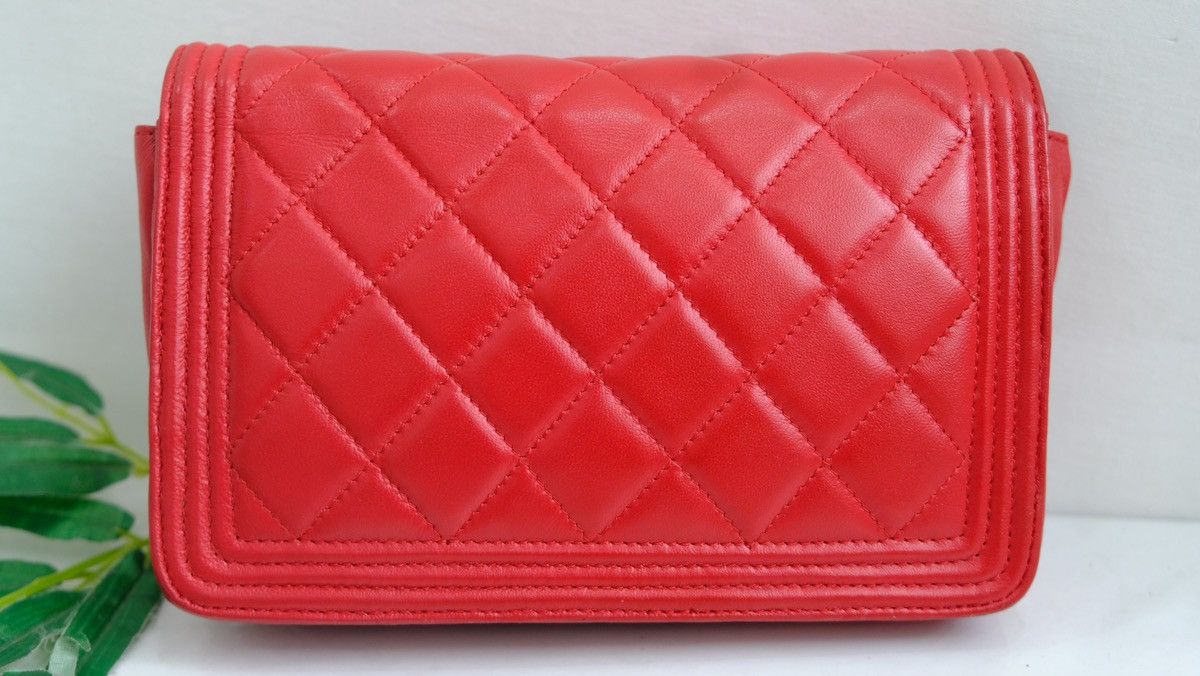 Chanel boy wallet half flap red leather chain sling - 4