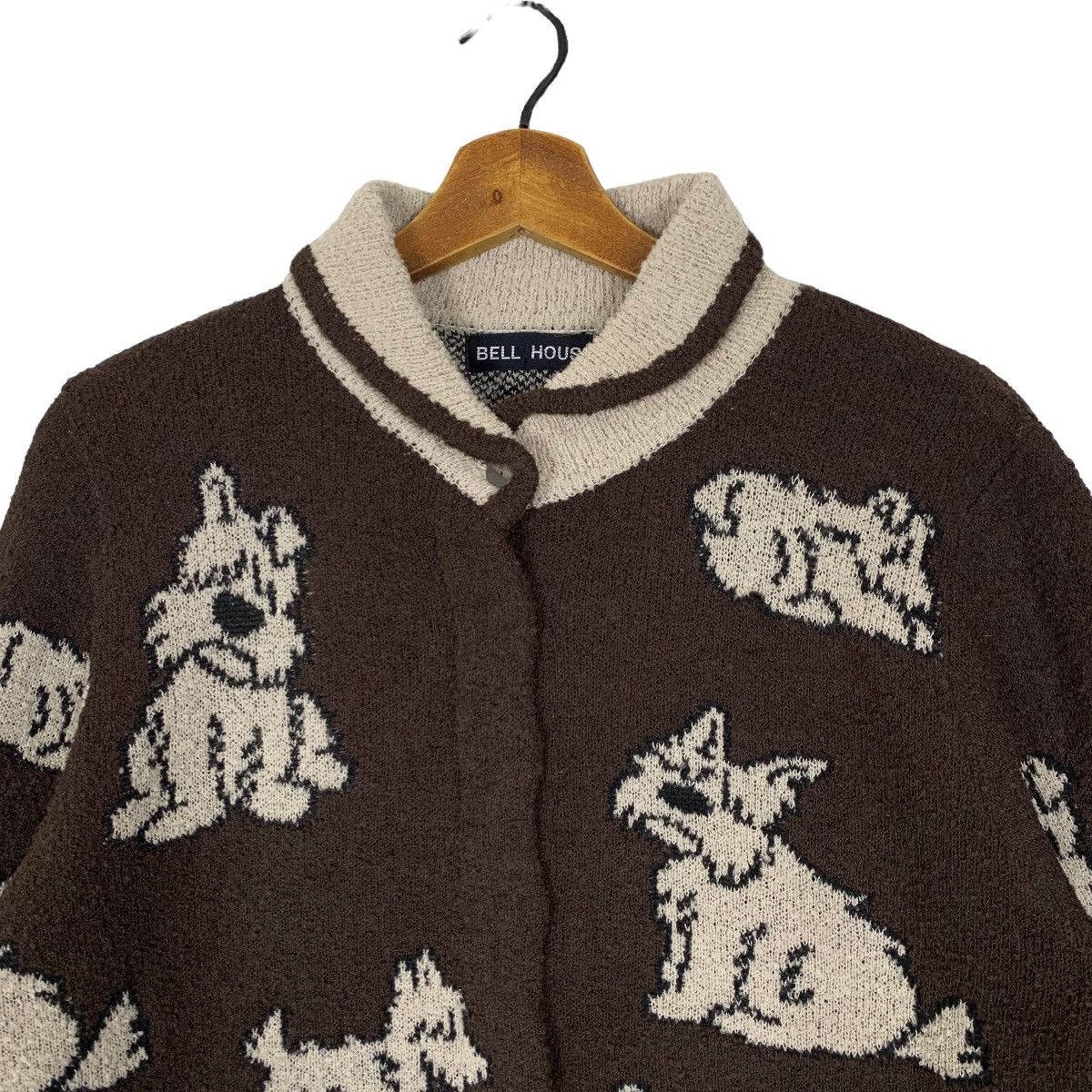 Japanese Brand - Vintage Bell House Puppy Dog All Over Print Knit Cardigan - 2