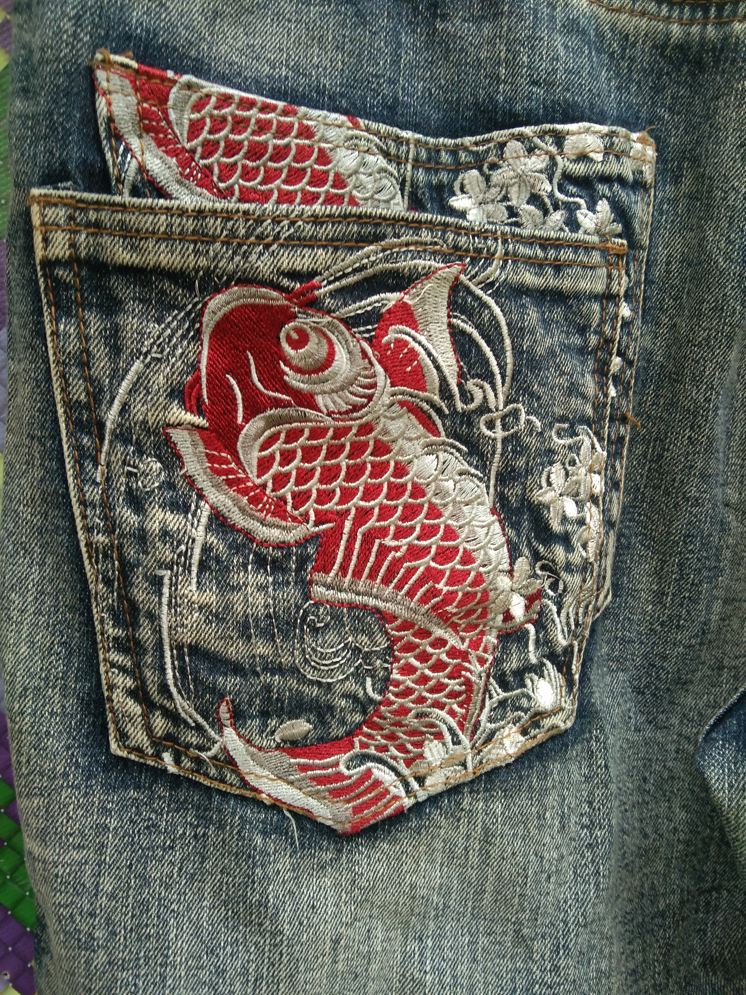 Vintage - VINTAGE SUKAJAN EMBROIDERY FISH KOI & DRAGON JEANS - 5