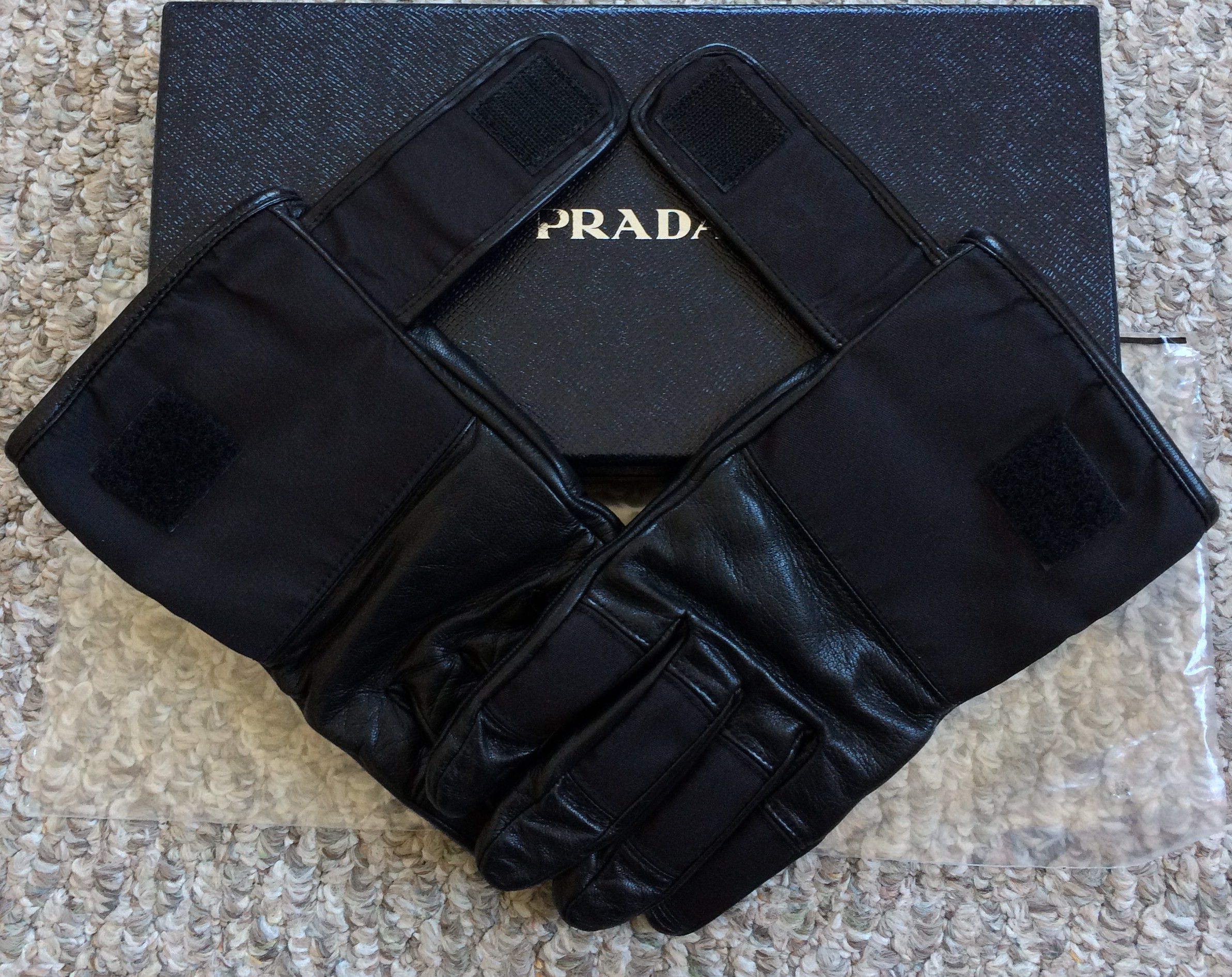 Prada Lambskin Leather Logo Gloves + Box - 5