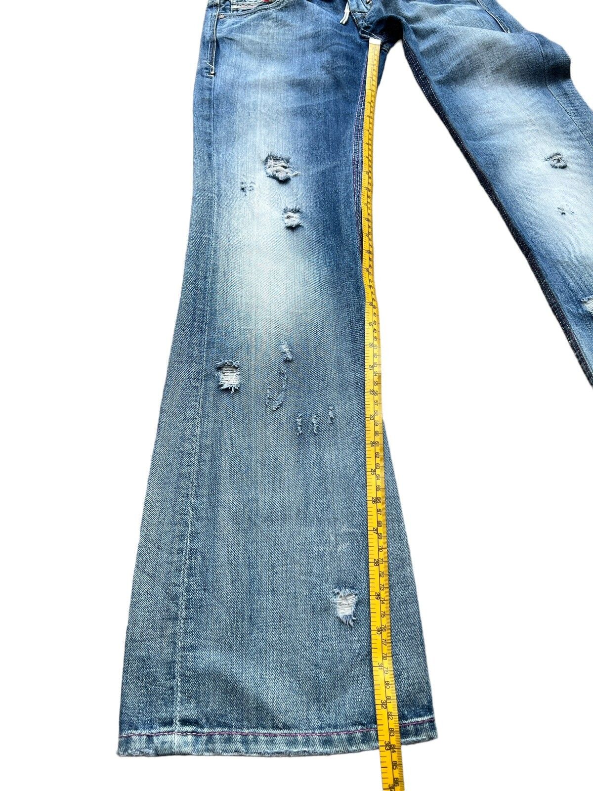 Vintage Diesel Leather Distressed Flare Lowrise Jeans 30x33 - 11