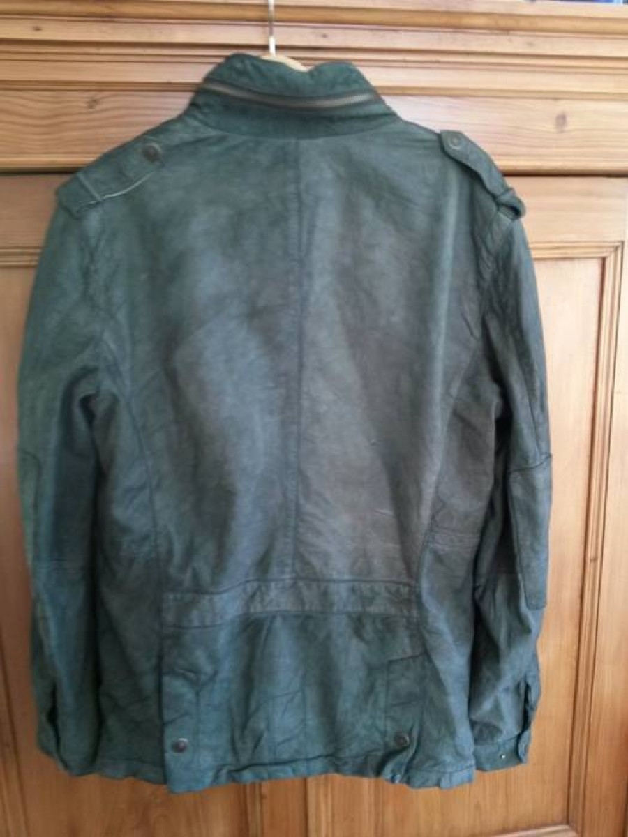 Drykorn - Real olive green leather hooded washed jacket size 46 48 - 6