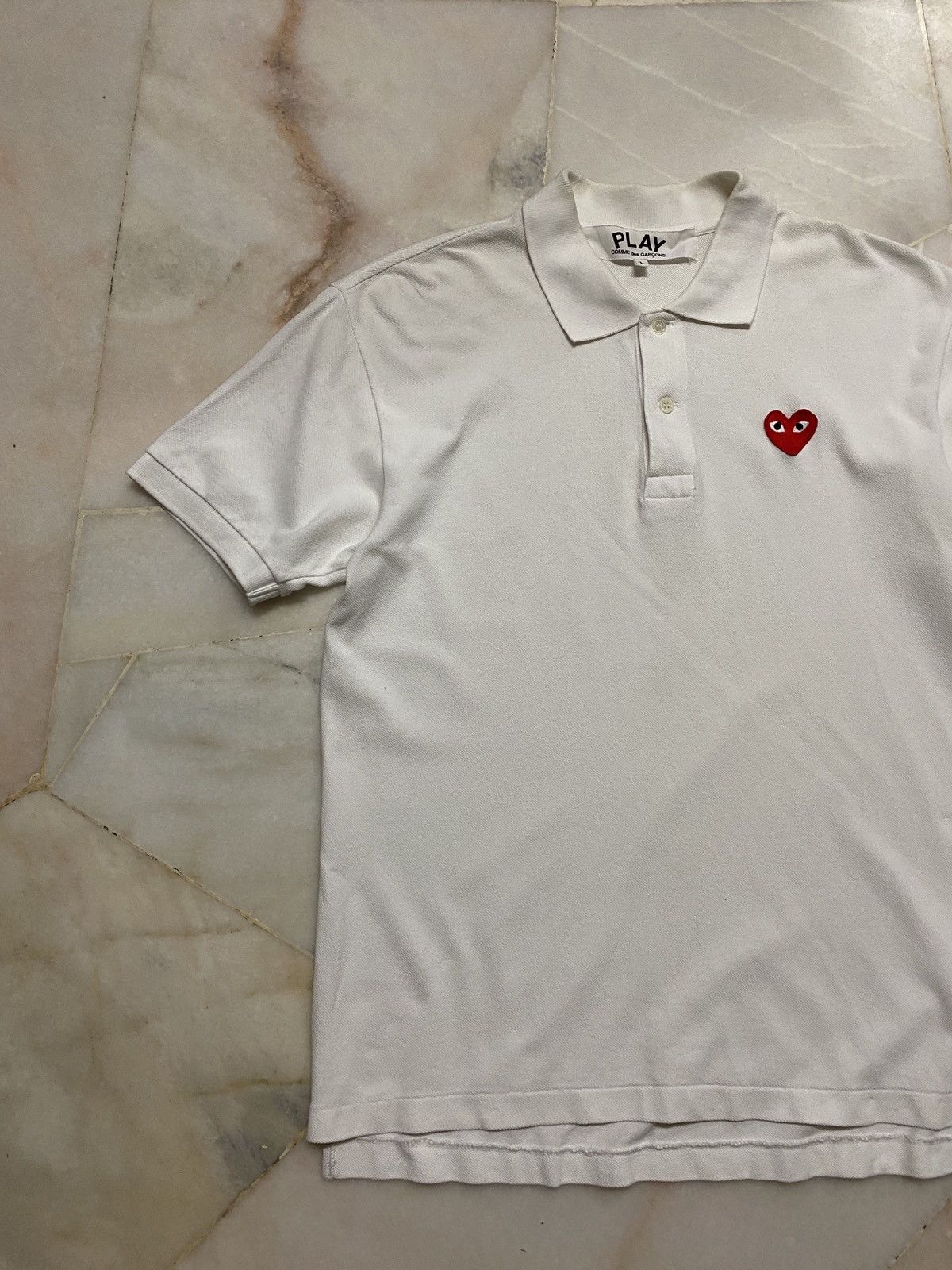 💥Vintage AD2012 Play Comme Des Garcons White Polo Tee - 3