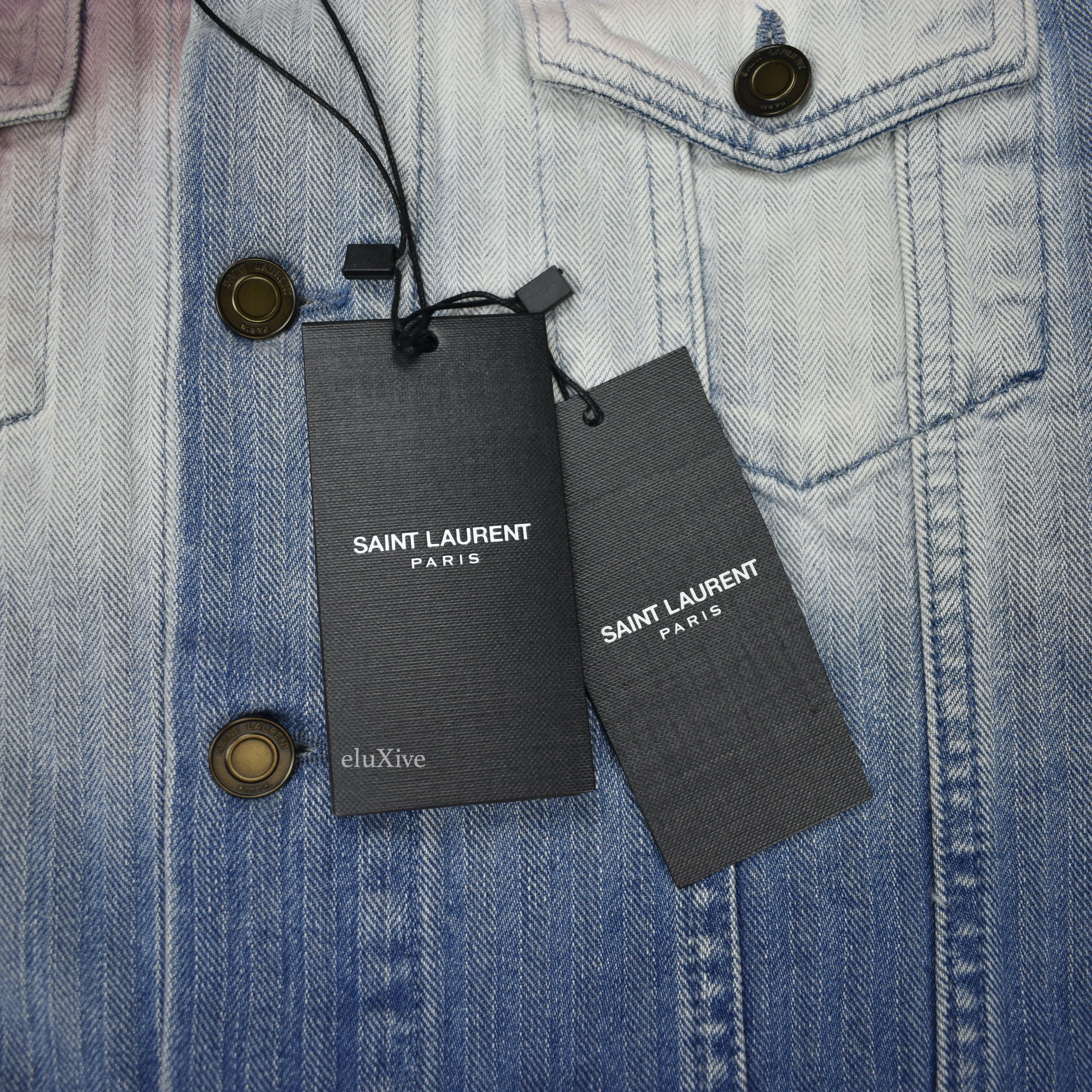 Saint Laurent Blue Pink Degrade Denim Trucker Jacket L - 4