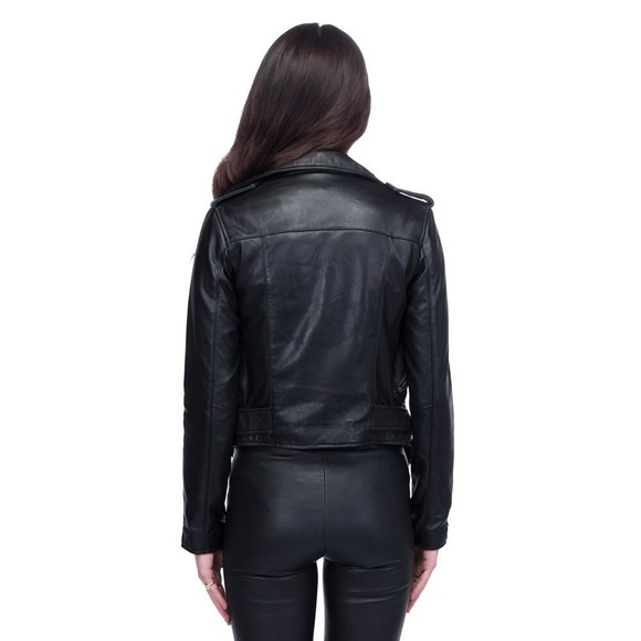 Linea Pelle The Cameron Black Cropped Leather Moto Jacket - 3