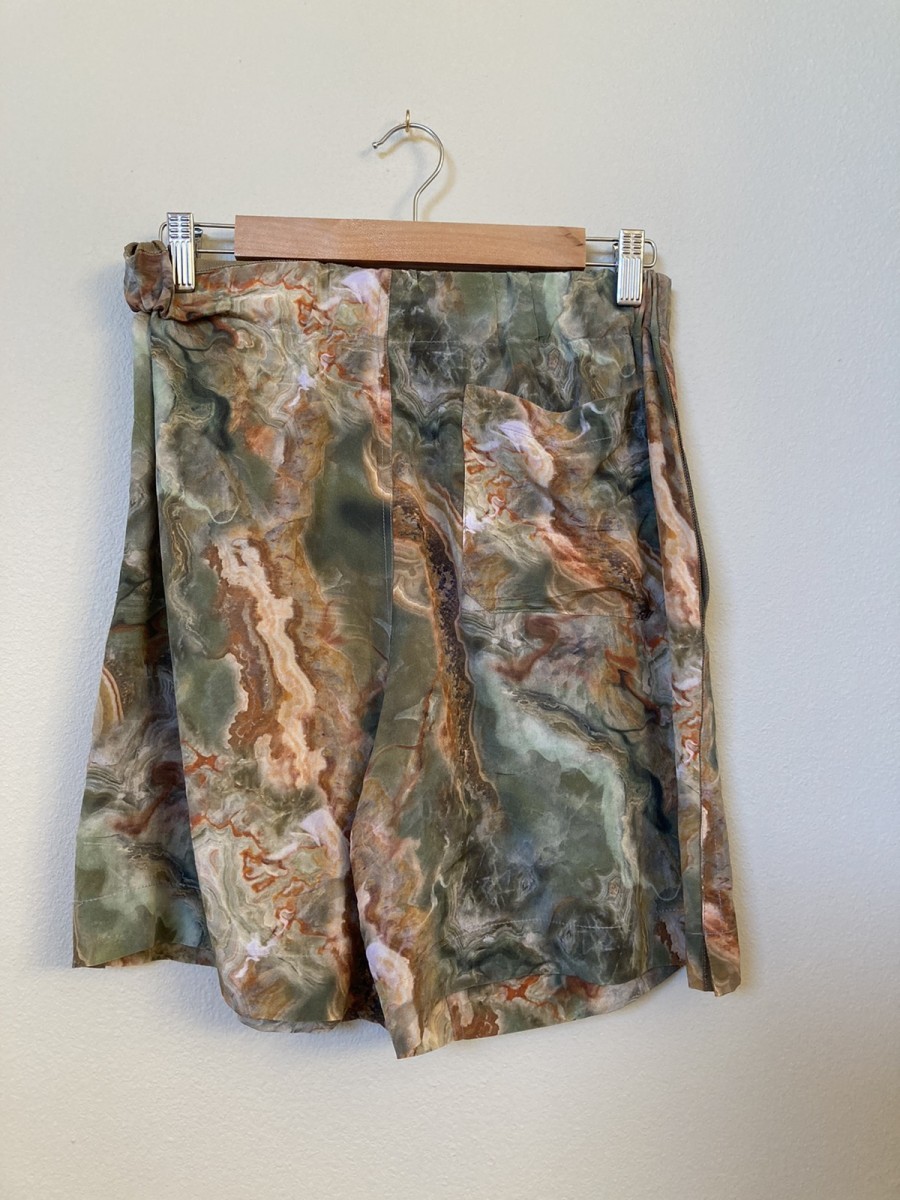 Deveaux - Marble-print Green Silk Shorts - 2