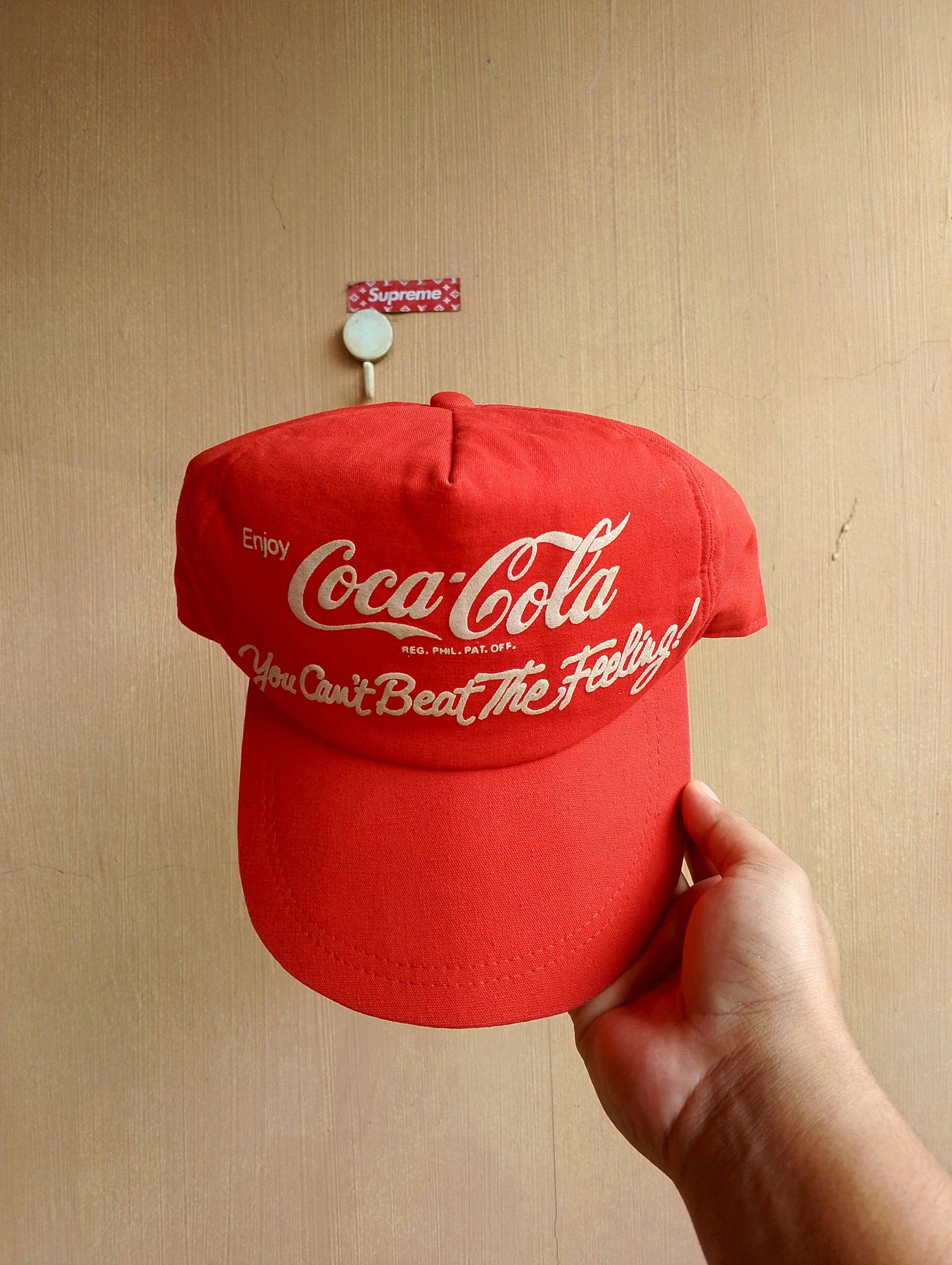 1988 Rare Vintage Coca Cola hat Philippines Reg phil pat off you can't beat the feeling slogan - 7
