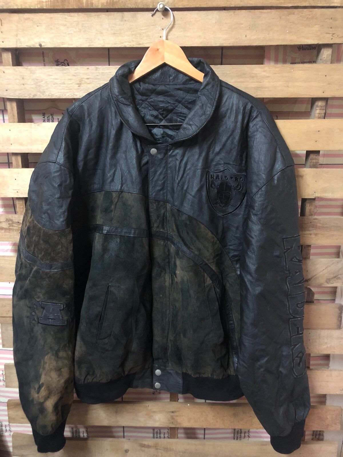 Vintage Jeff Hamilton X Raiders Sun Faded Leather Jacket - 2