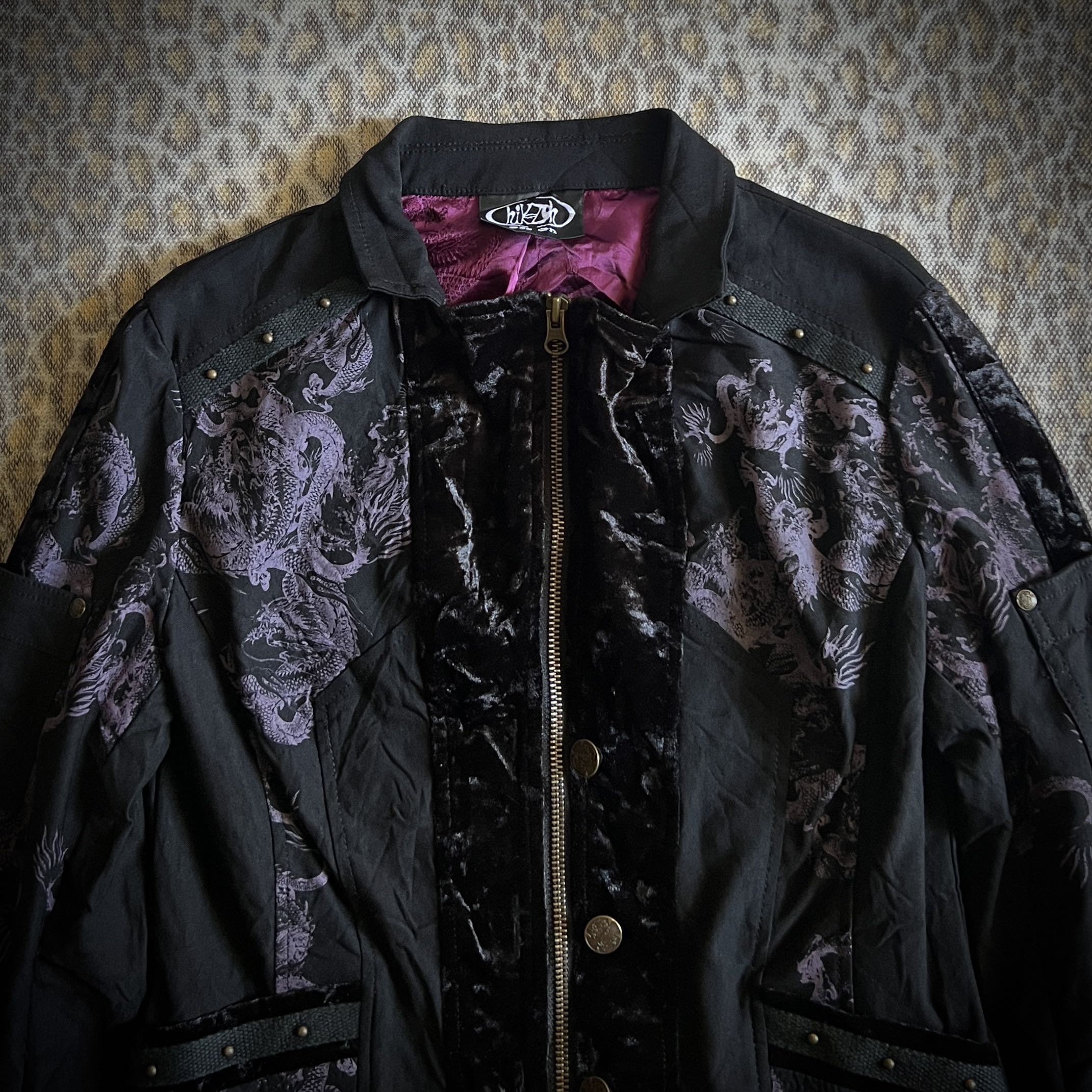 Ozz On Gothic Zip-up Velour Dragon Jacket - 2