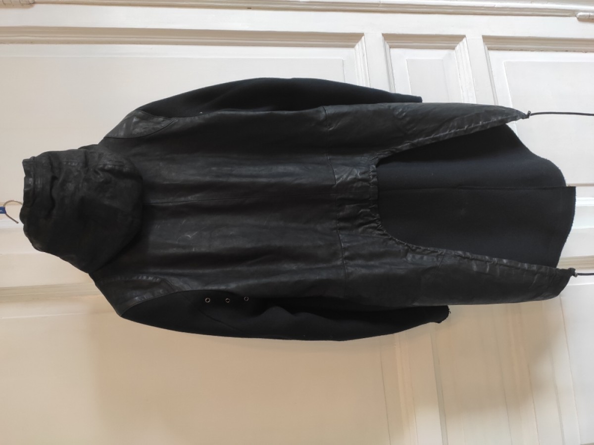 Isabel Benenato - GRAIL! Wool & leather hooded coat. Like Julius, Rick Owens - 7