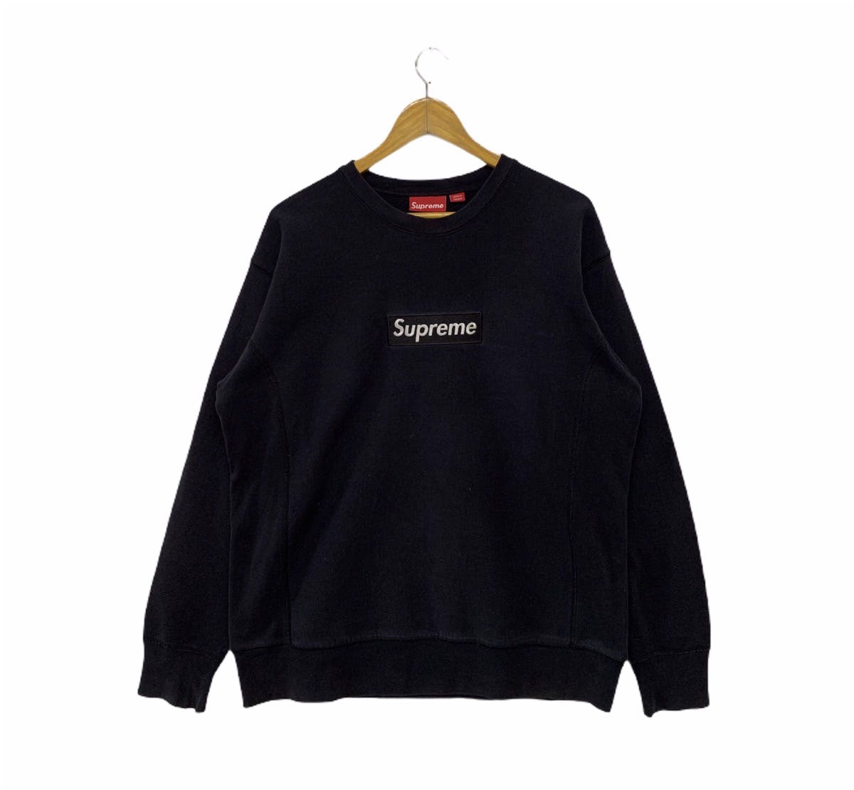 Vintage Supreme Box Logo Crewneck Black On Black Sweatshirt - 1