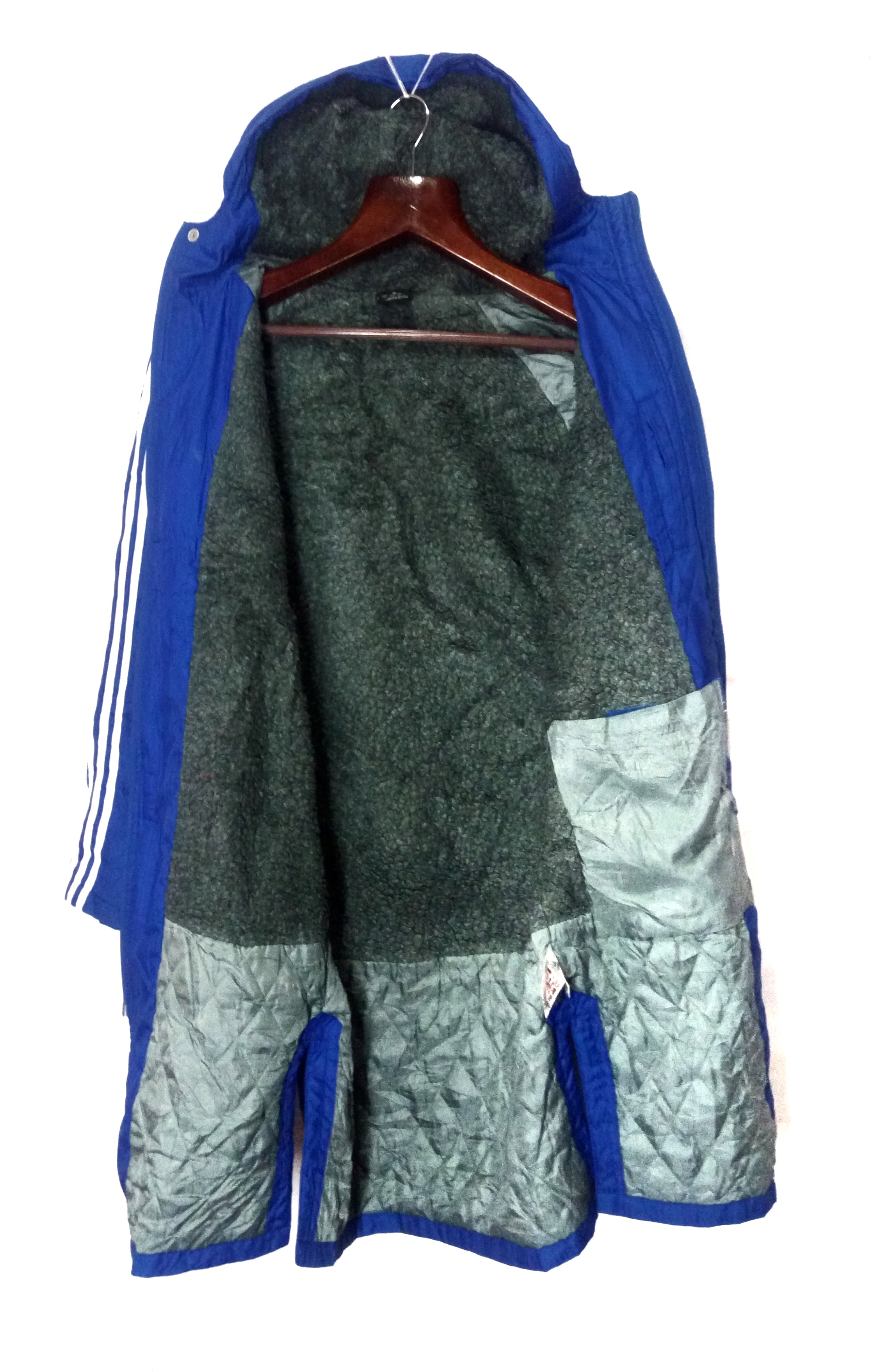 Adidas big logo sherpa inner lining long jacket hoodie parka winter size M/L - 4