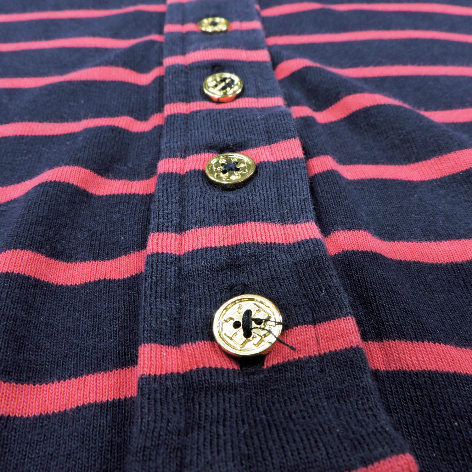 TORY BURCH POLO STRIPED SHOULDER TAB PIMA COTTON SHIRT - 10