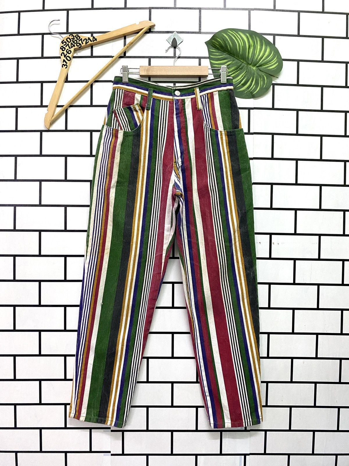 Vintage Striped Multicolour Baggy Pants - 1