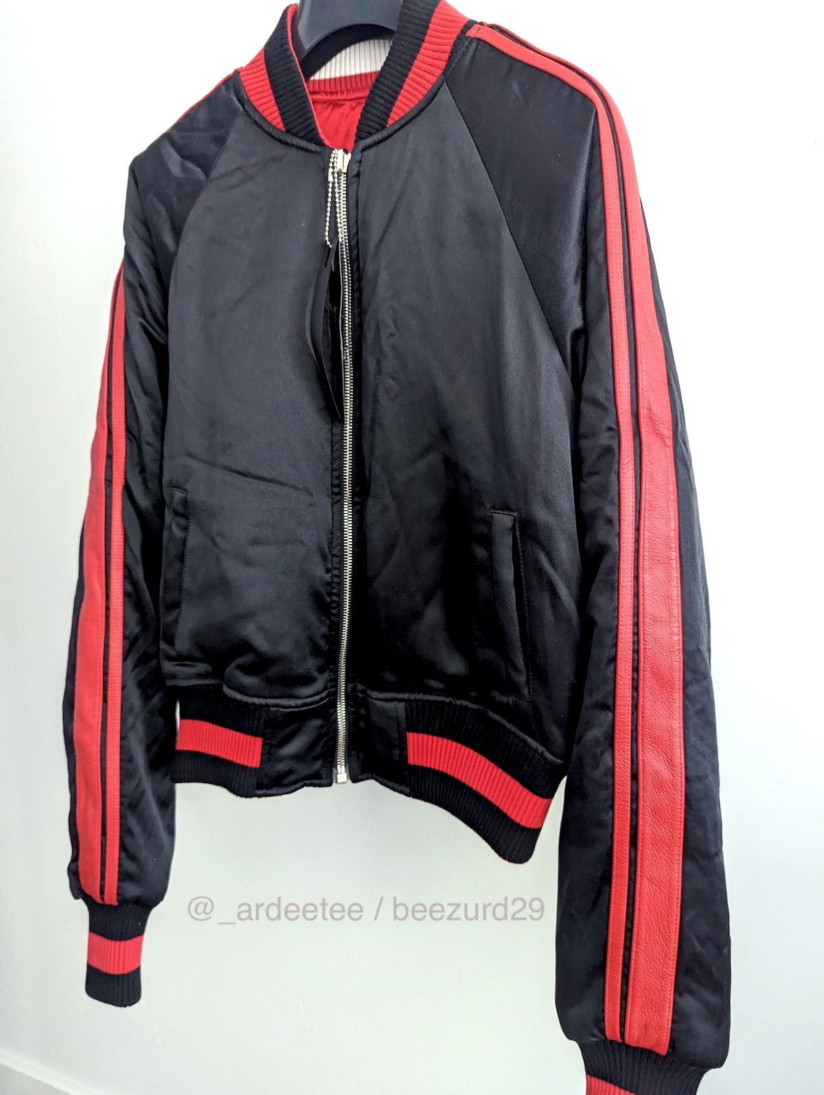 *NWT* SILK/LEATHER REVERSIBLE BOMBER (BLACK/RED) - 5